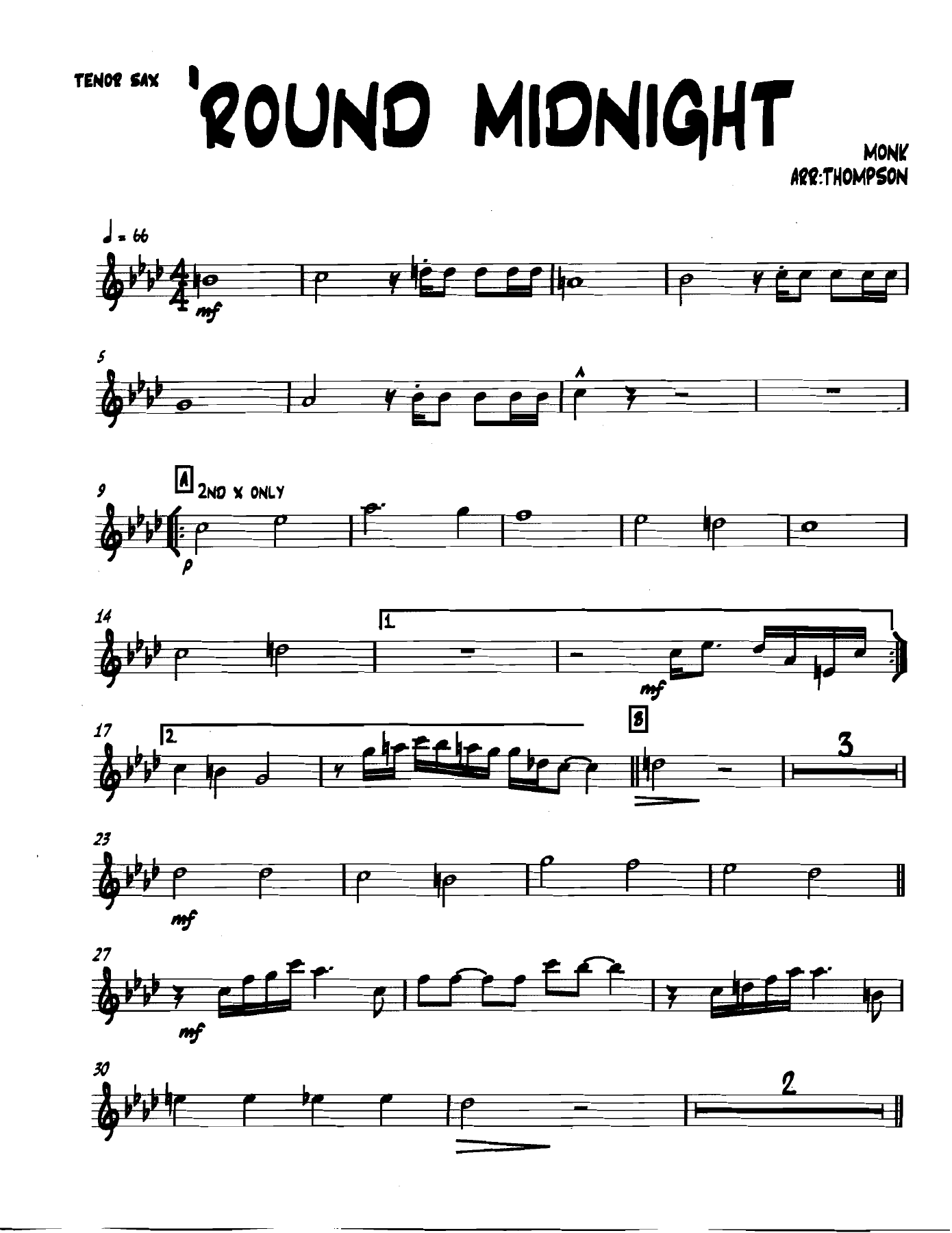 Roundmidnight Tenorsax — sheet music cover (first page)