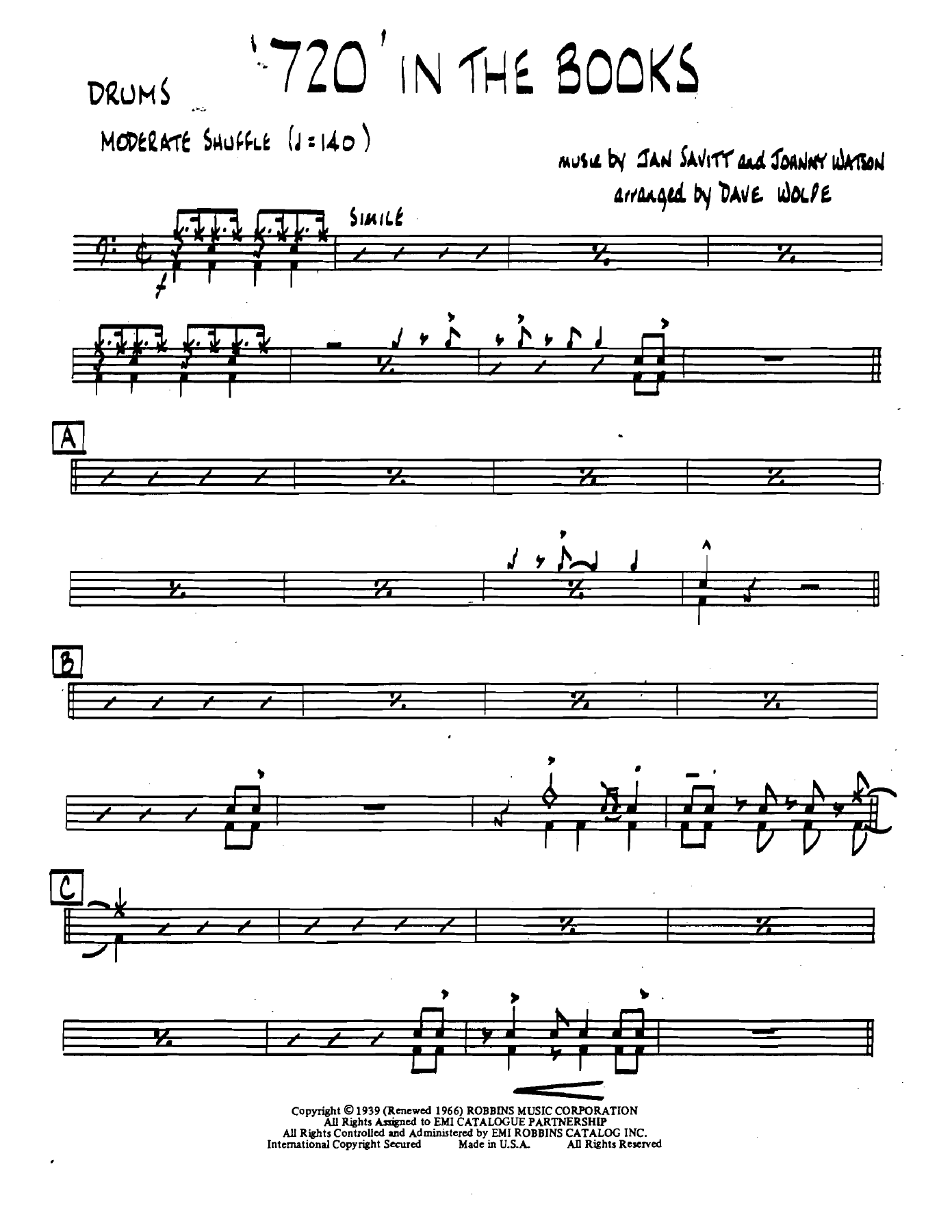 720inthebooks Drums — sheet music cover (first page)