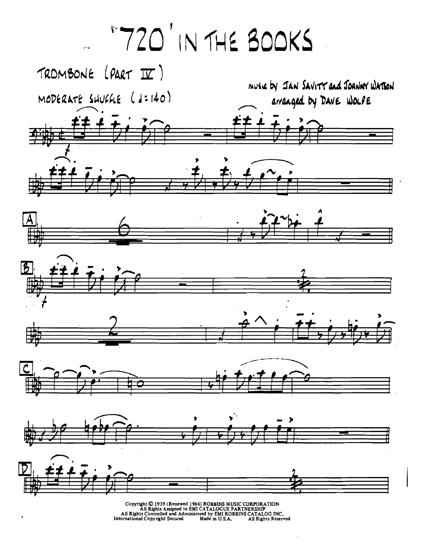 720inthebooks Trombonepart4 — Small Ensemble sheet music arranged by DAVE WOLPE | Shuffle