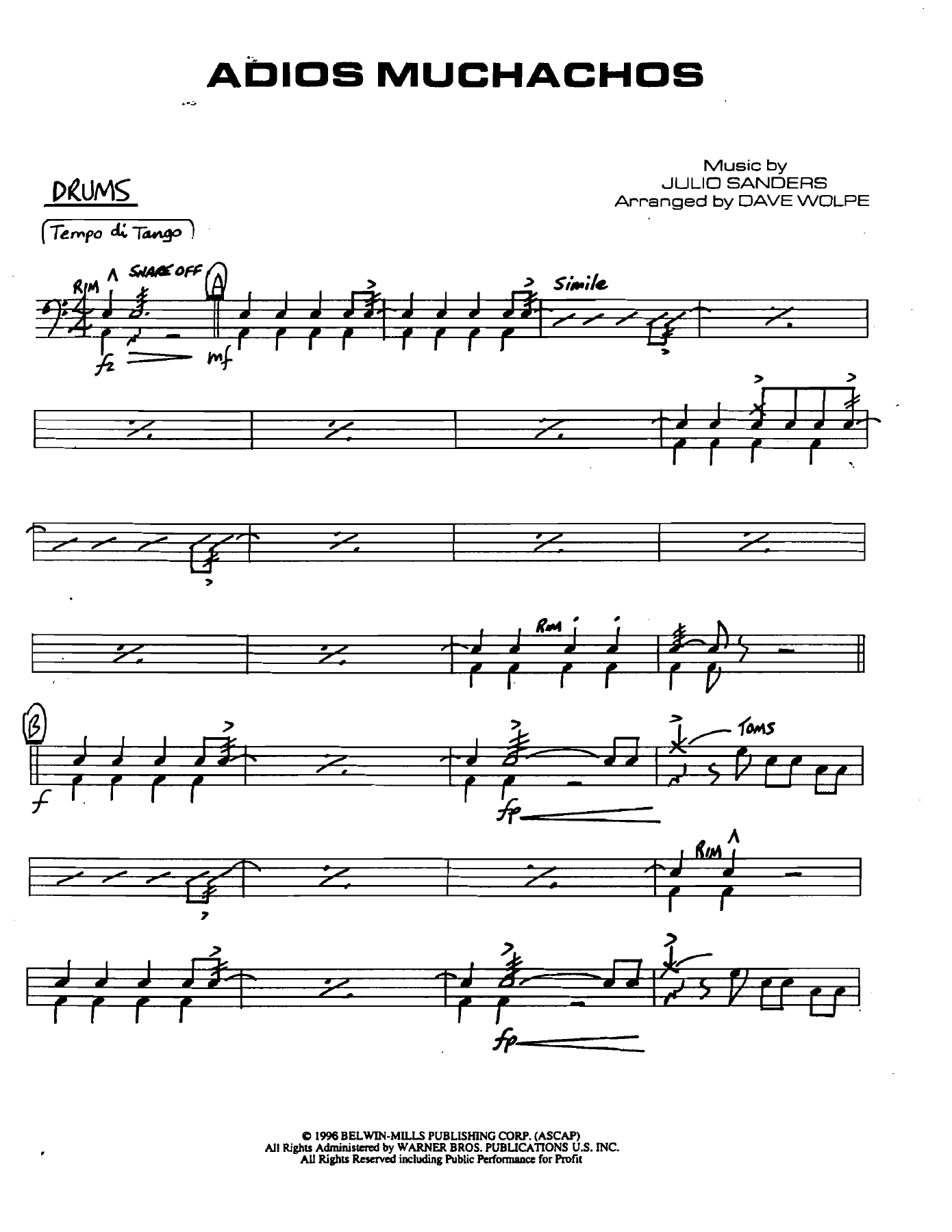 Adiosmuchachos Drums — sheet music cover (first page)