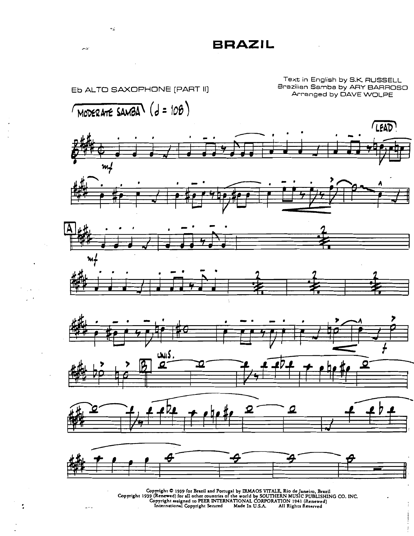 Brazil Ebaltosaxpart2 — sheet music cover (first page)