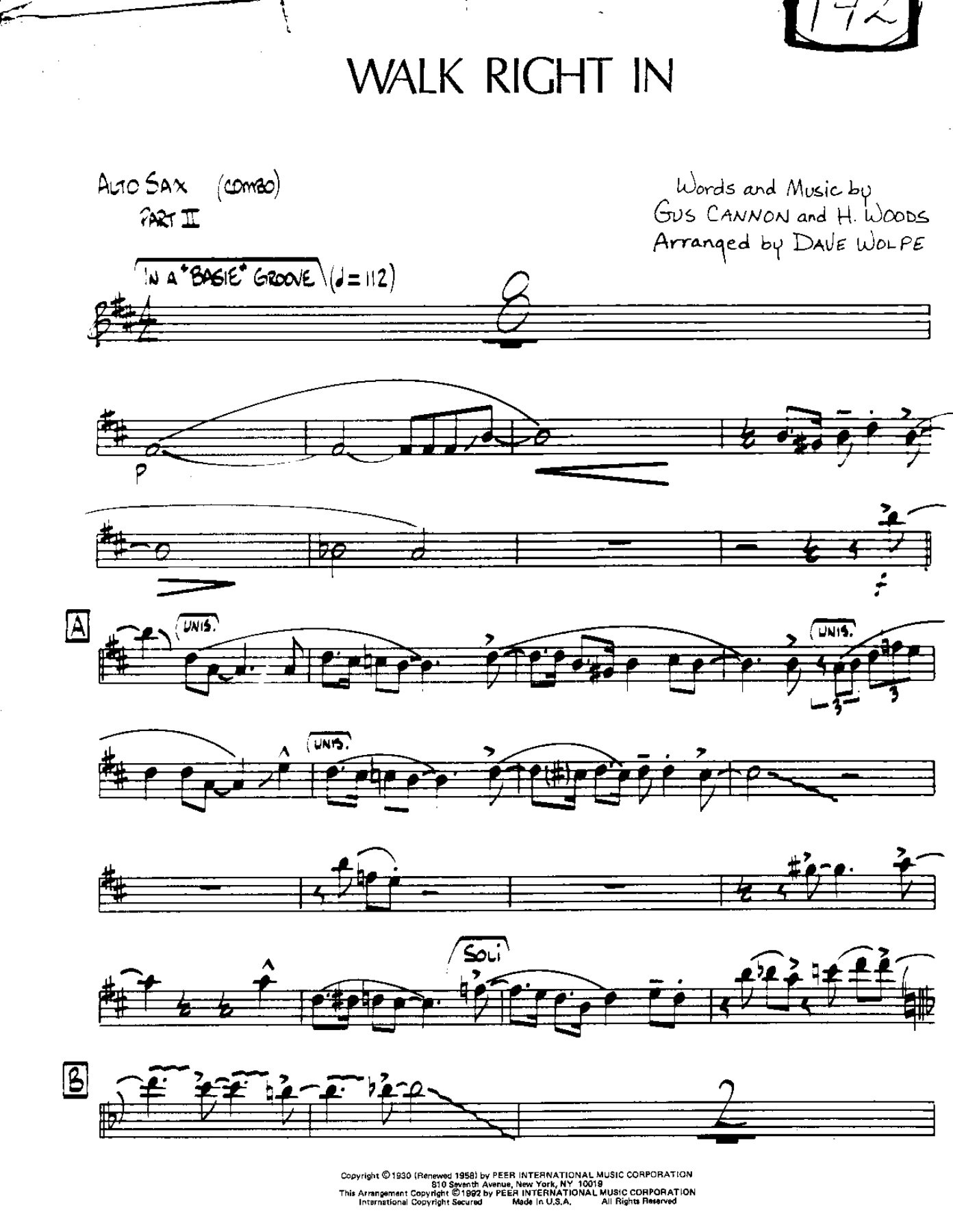 Walk Right in — sheet music cover (first page)