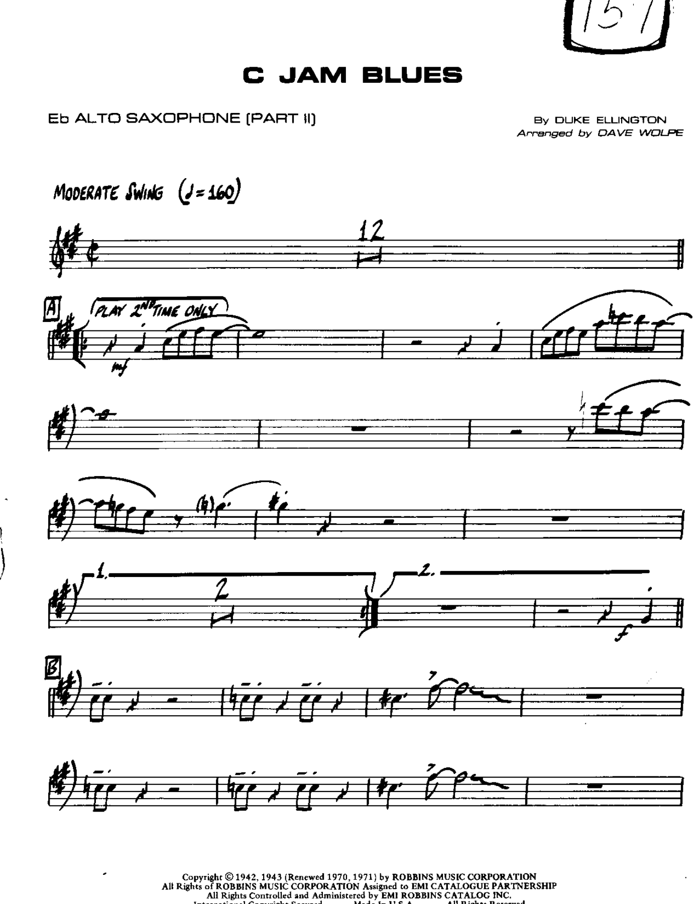 C Jam Blues — sheet music cover (first page)