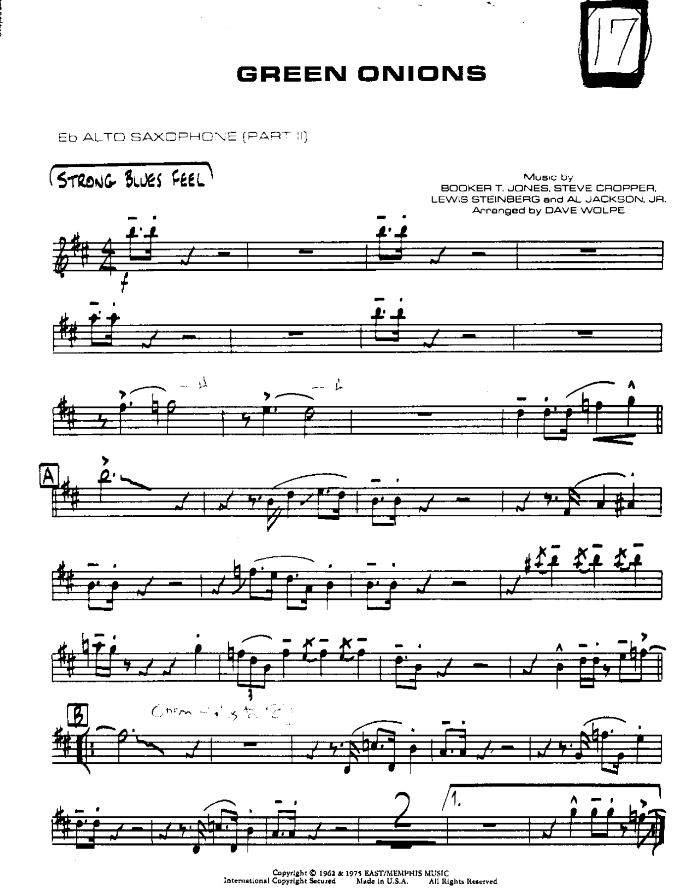 Green Onions-Alto — sheet music preview