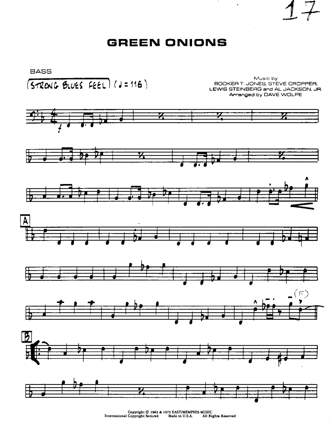 Green Onions-Bass — sheet music preview