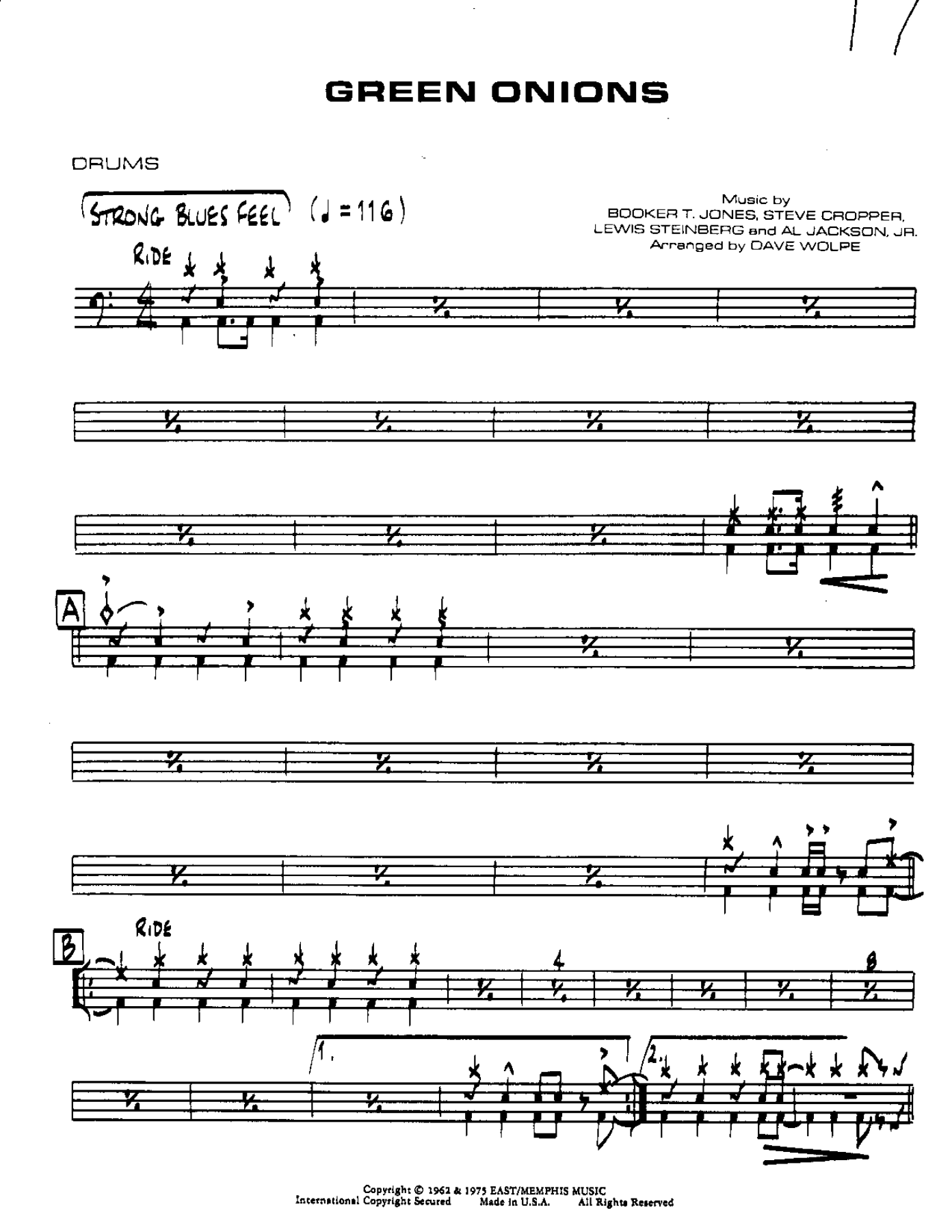 Green Onions-Drums — sheet music preview