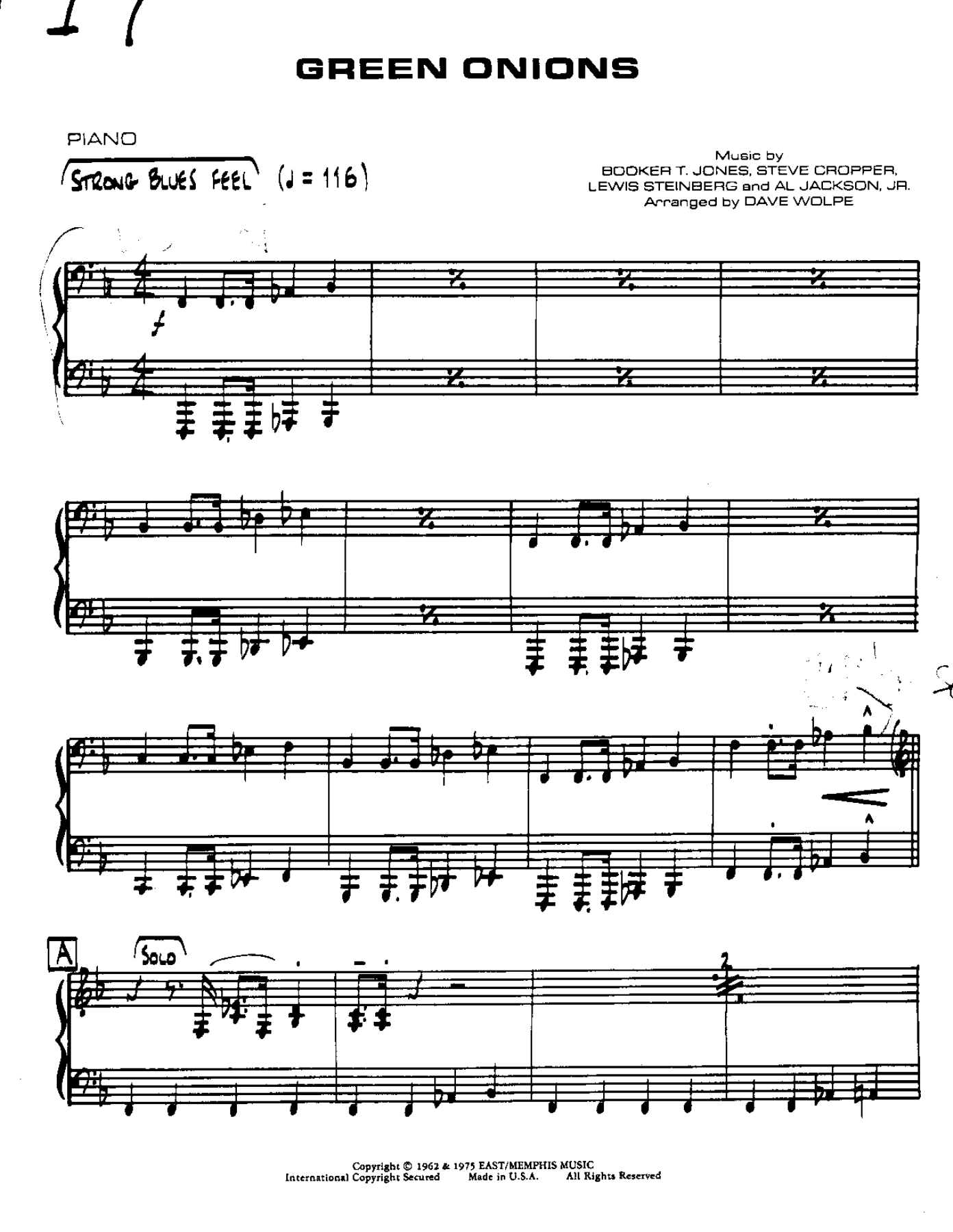 Green Onions-Piano — sheet music preview
