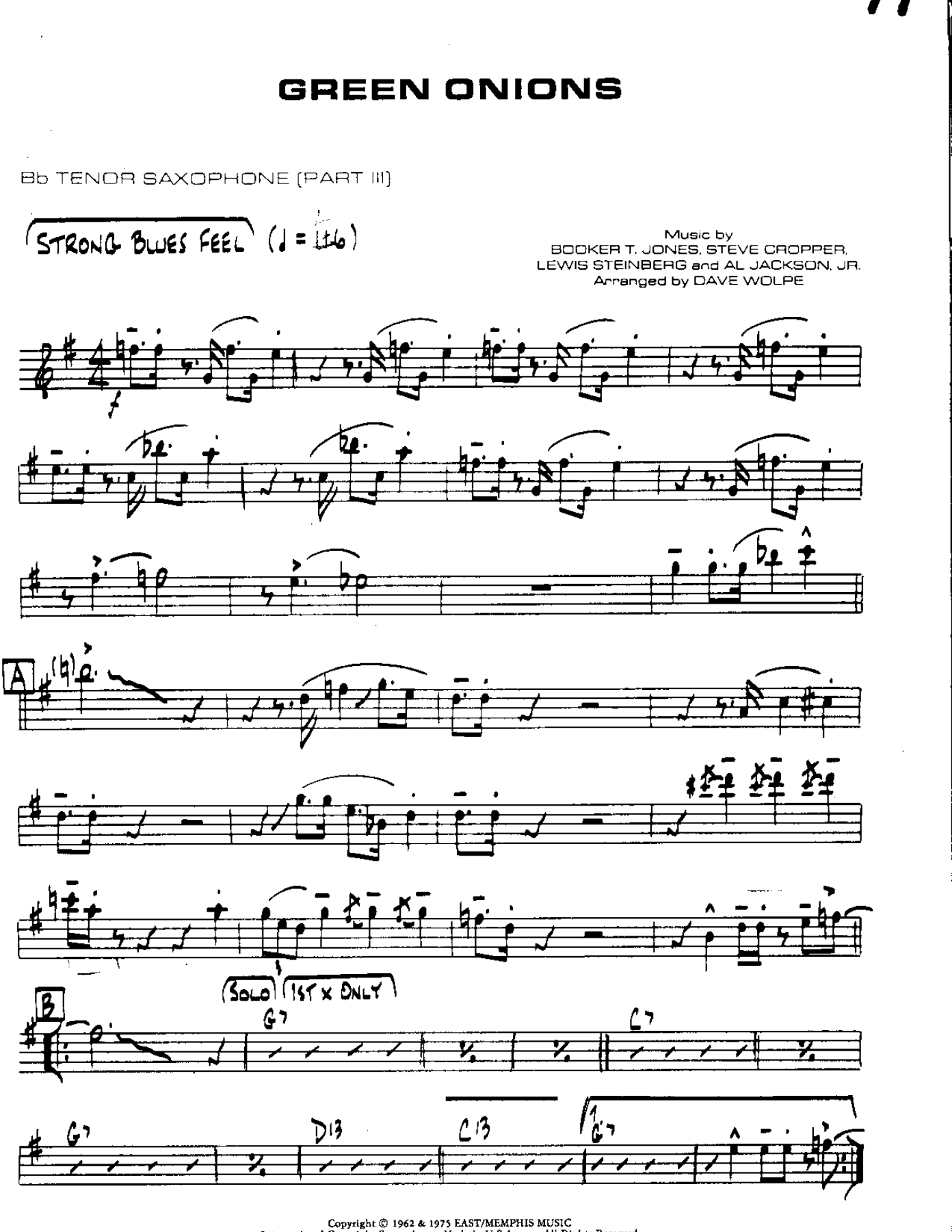Green Onions-Tenor — sheet music preview