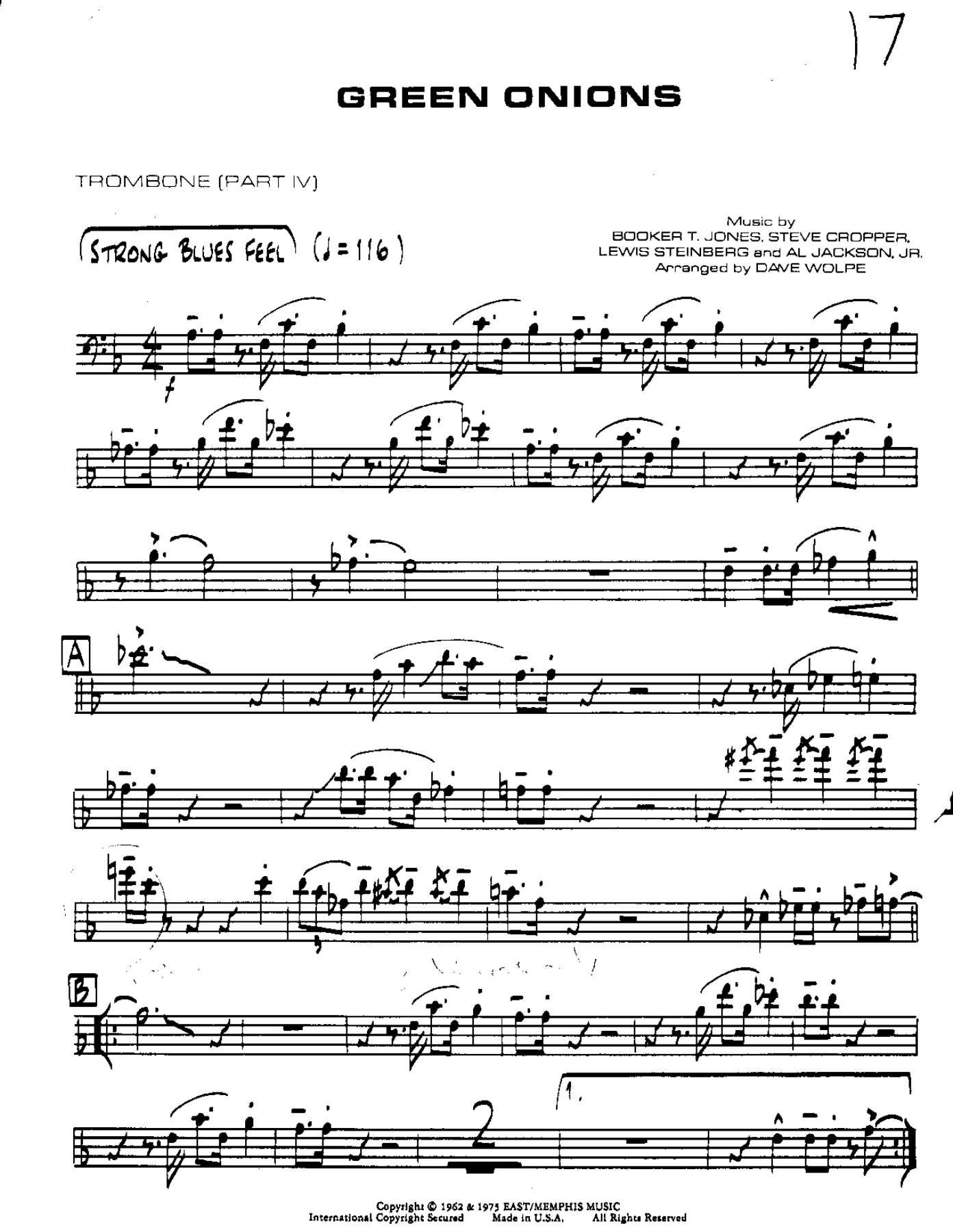 Green Onions-Trombone — sheet music preview