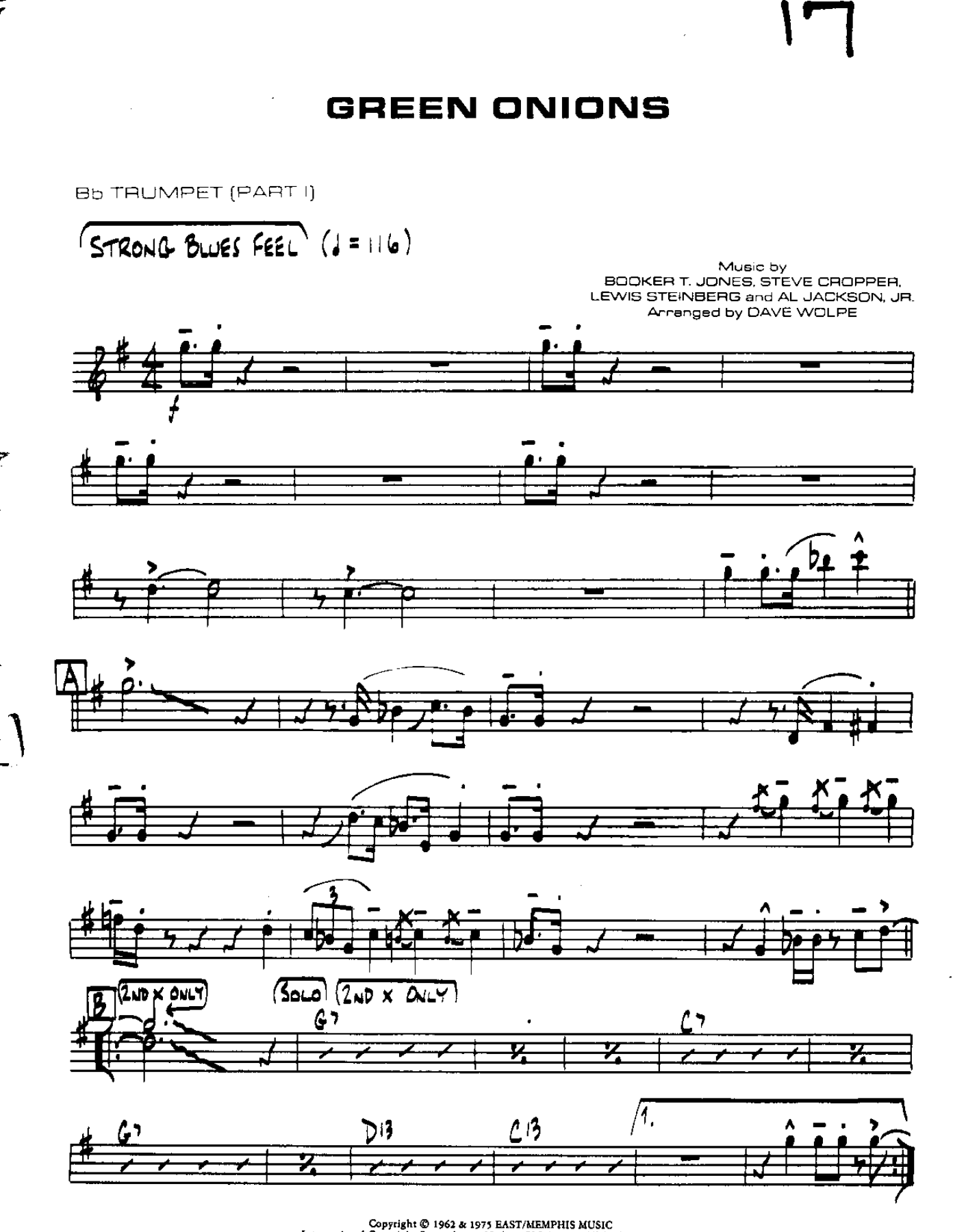 Green Onions-Trumpet — sheet music preview
