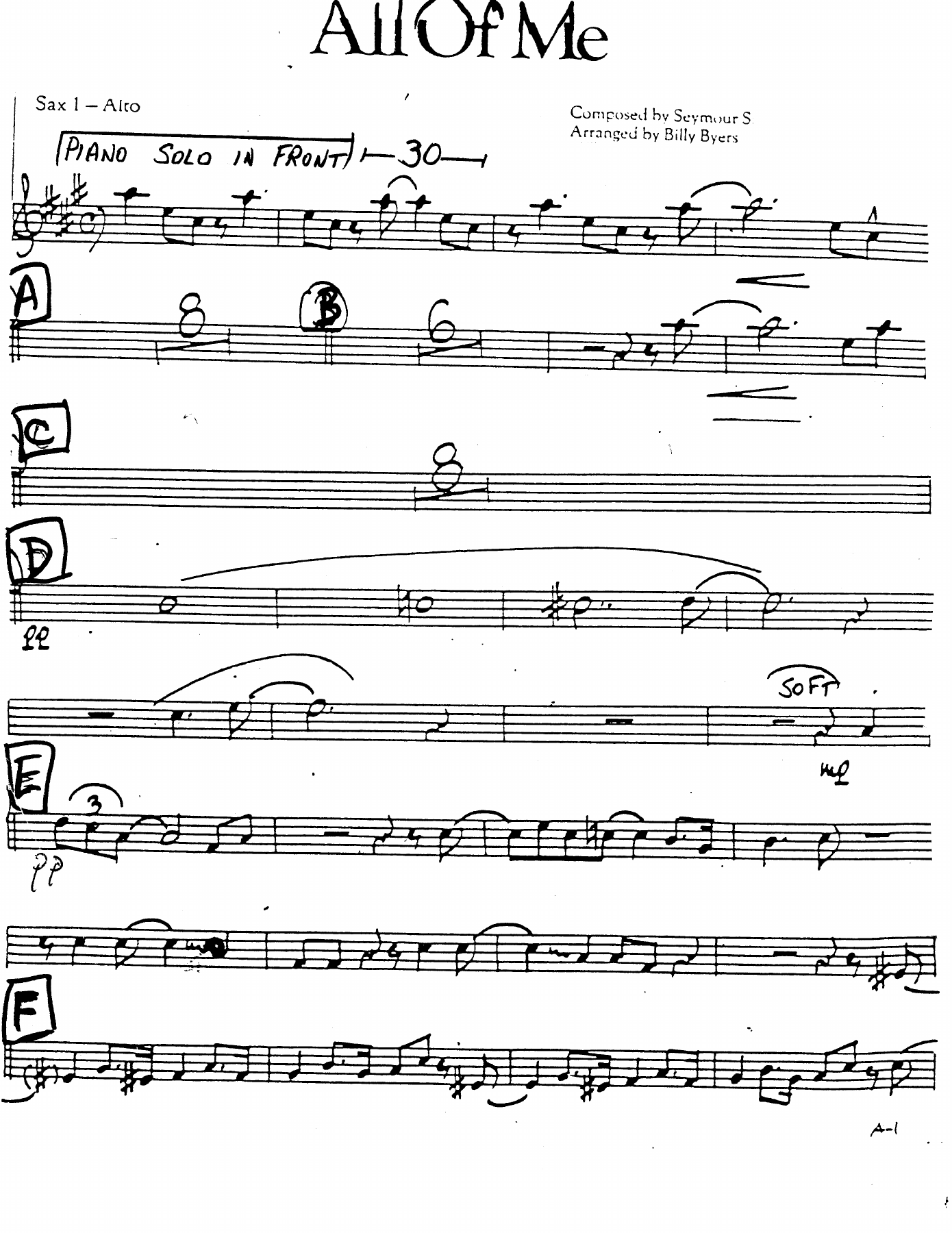 All Of Me (Seymour Simons & Gerald Marks) — Small Ensemble sheet music by arr.B.Byers | Jazz Standard
