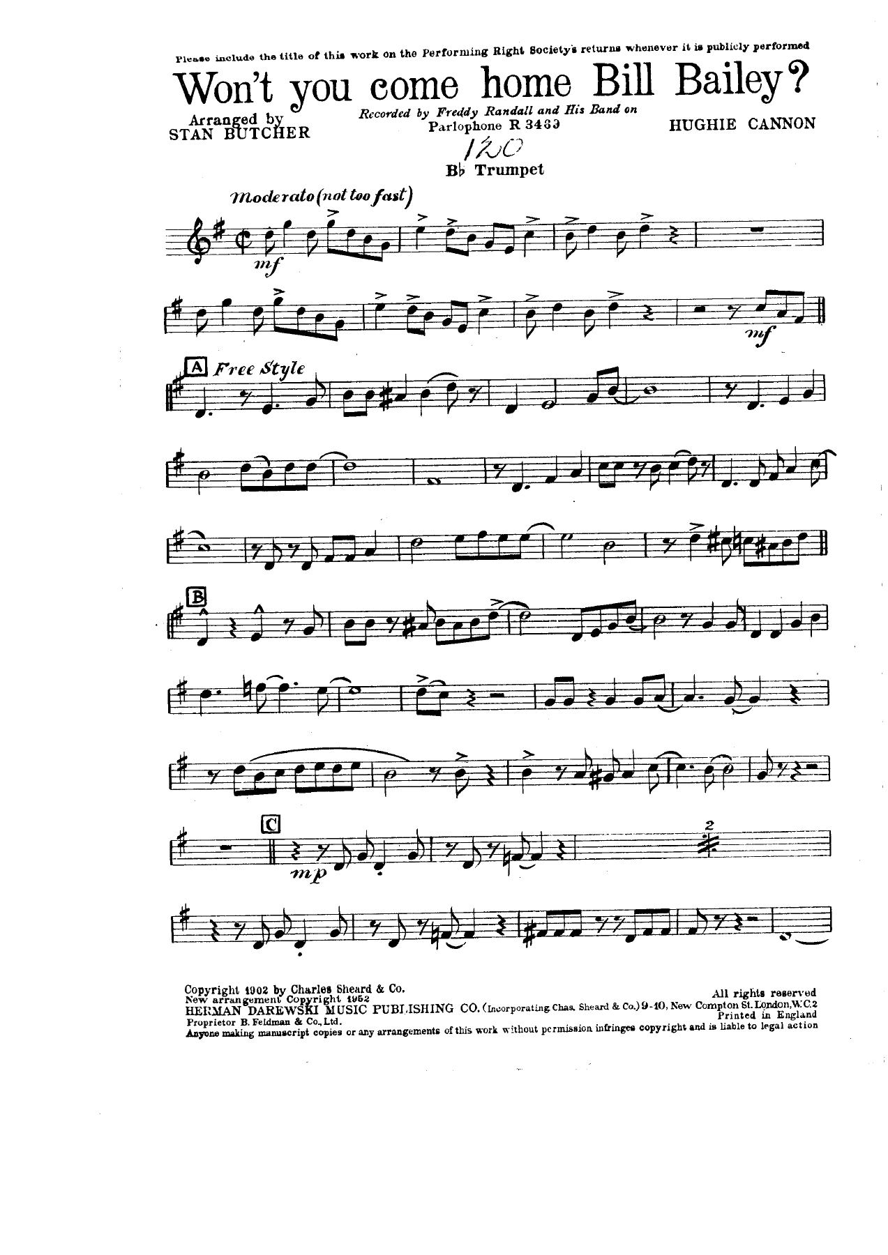 Bill Bailey — sheet music preview