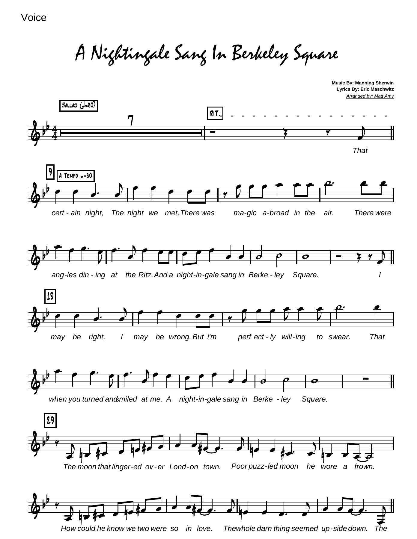 A Nightingale Sang In Berkeley Square — sheet music preview