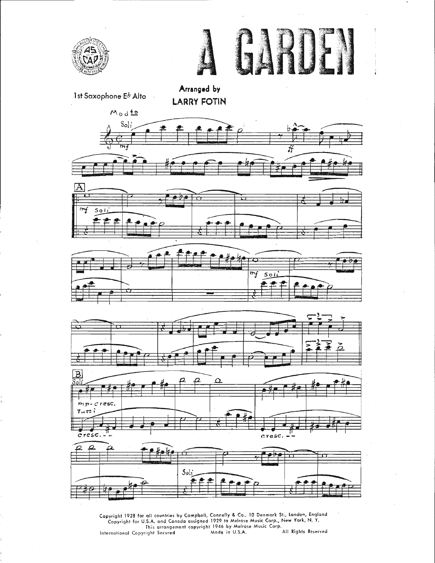 A Garden In The Rain Carrol Gibbons — sheet music preview