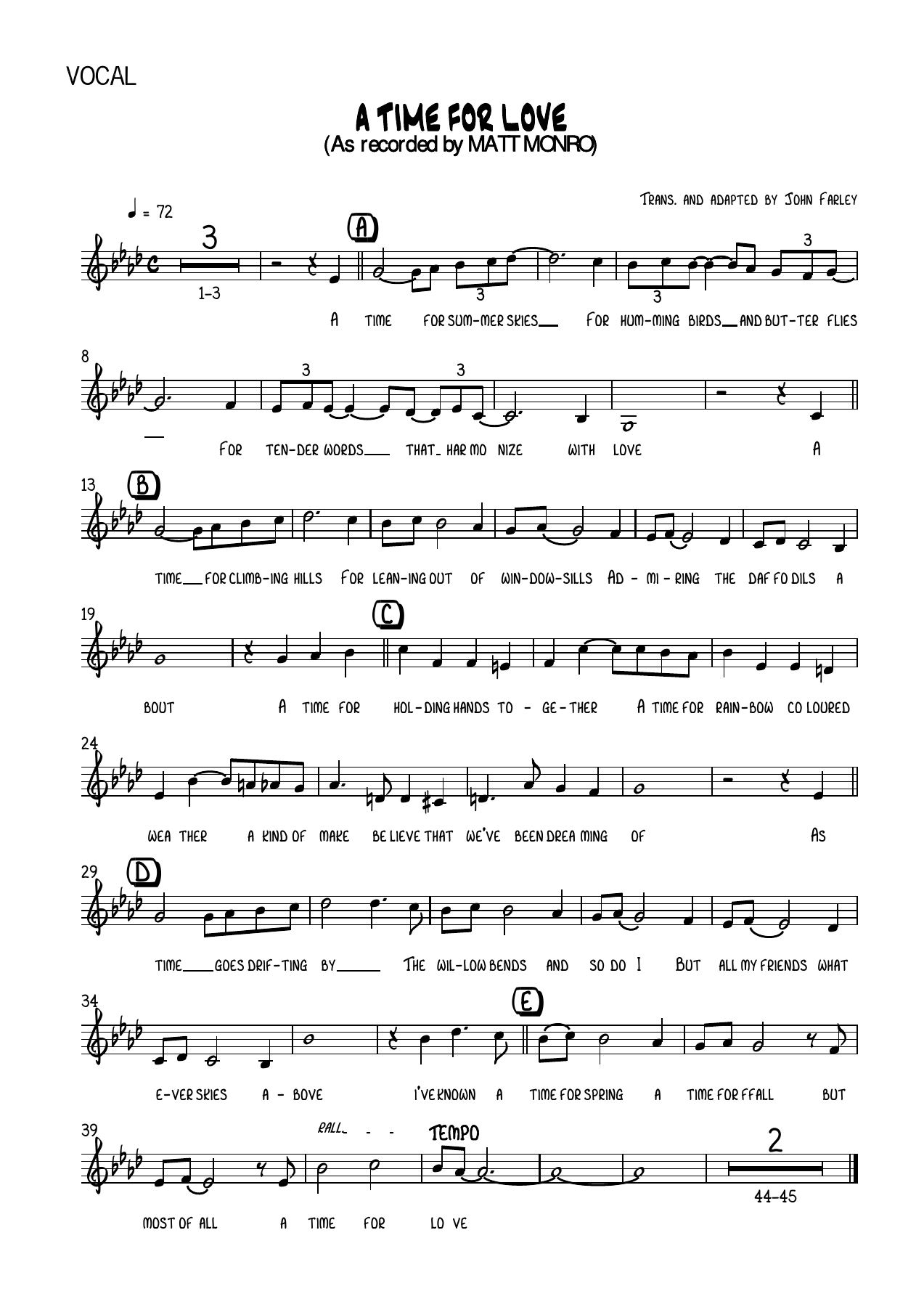 A Time For Love — sheet music cover (first page)