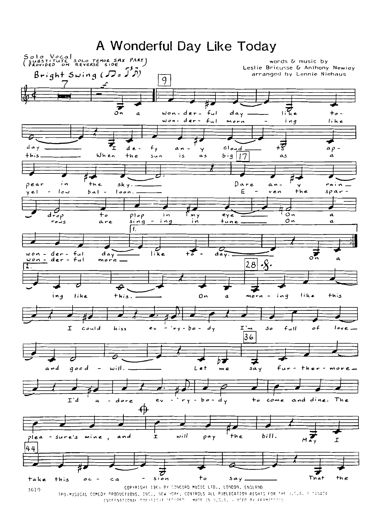A Wonderful Day Like Today [L.Niehaus] — sheet music preview
