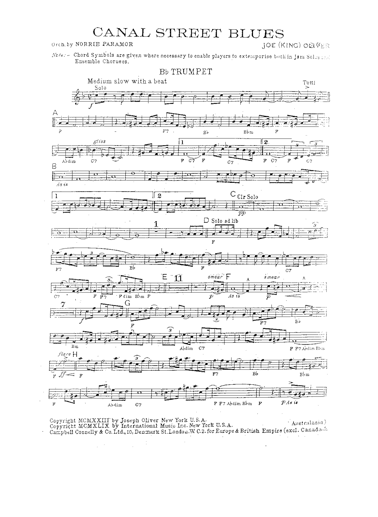 Canal Street Blues (N.Paramor) J.Oliver — sheet music preview