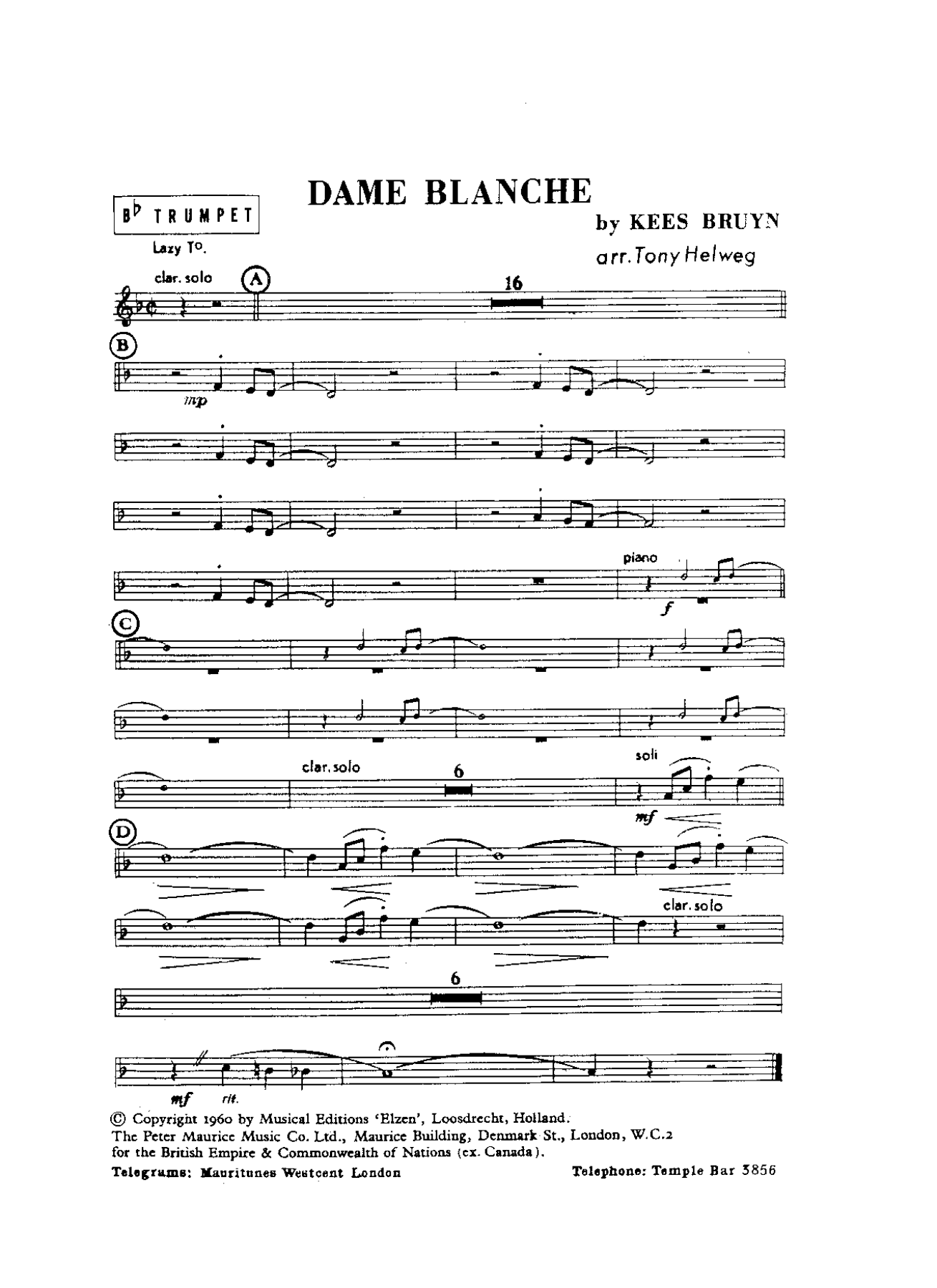 Dame Blanche — sheet music preview
