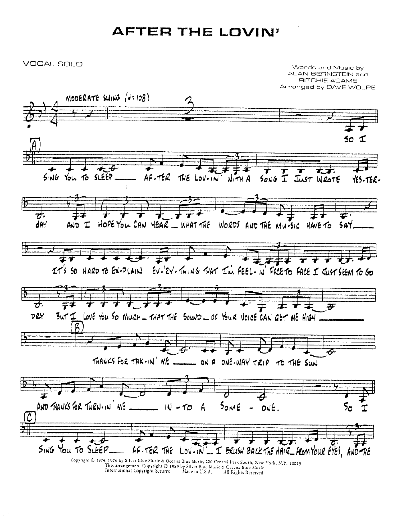 After The Lovin' — Big Band Vocal sheet music by D.Wolpe | Jazz Standard
