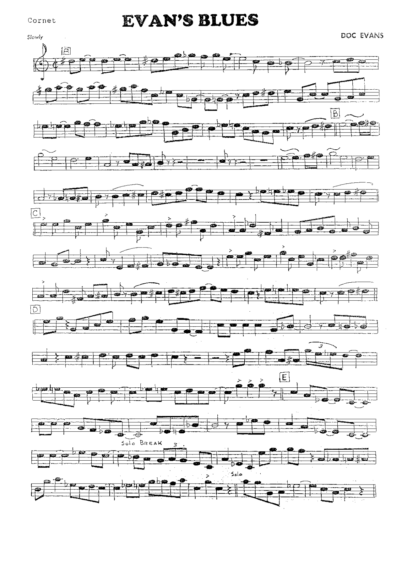 Evan's Blues — sheet music cover (first page)
