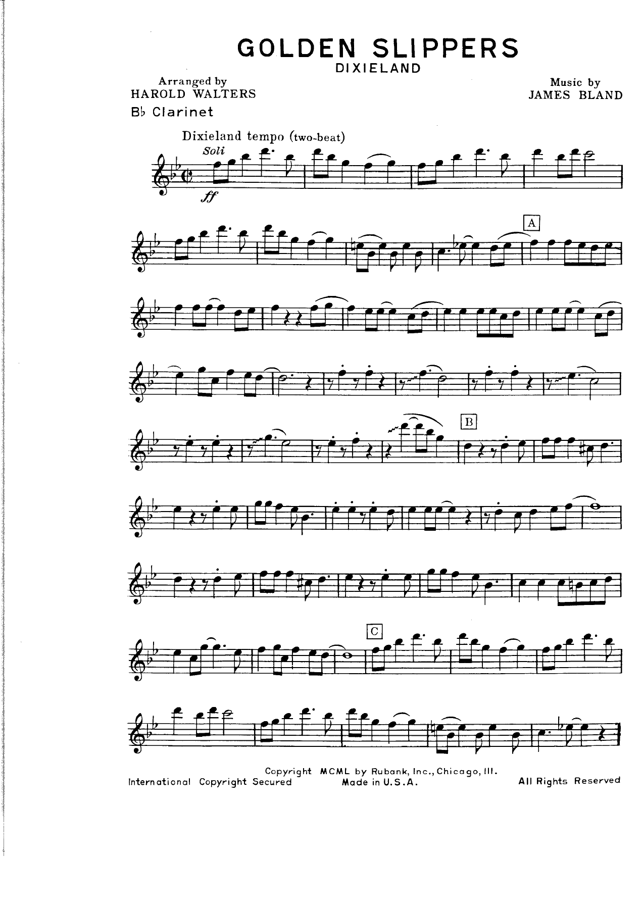 Golden Slippers — sheet music cover (first page)