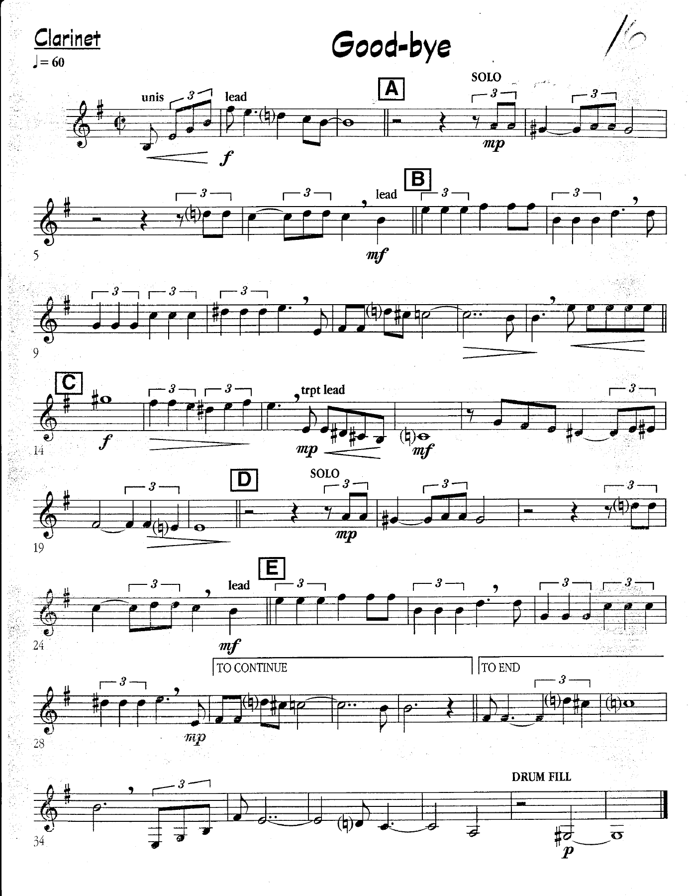 Good-Bye — sheet music preview