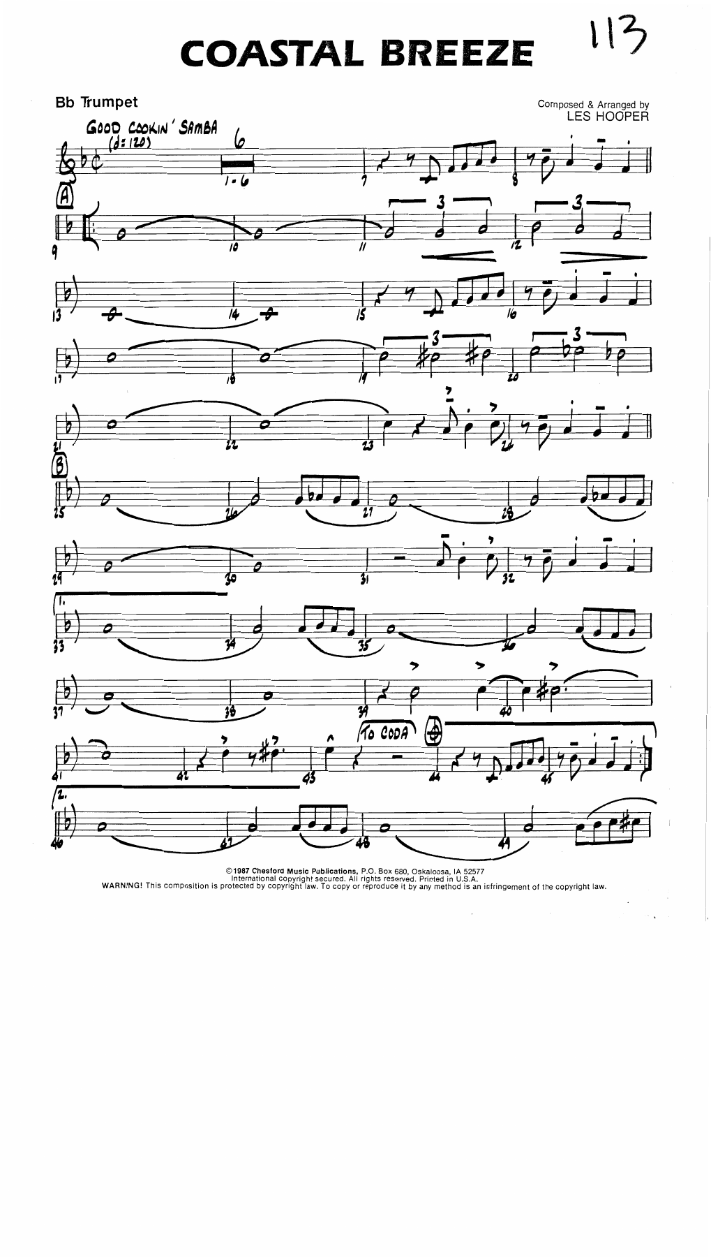 Coastal Breeze (L.Hooper) Combo — Small Ensemble sheet music arranged by LES HOOPER | Jazz Standard