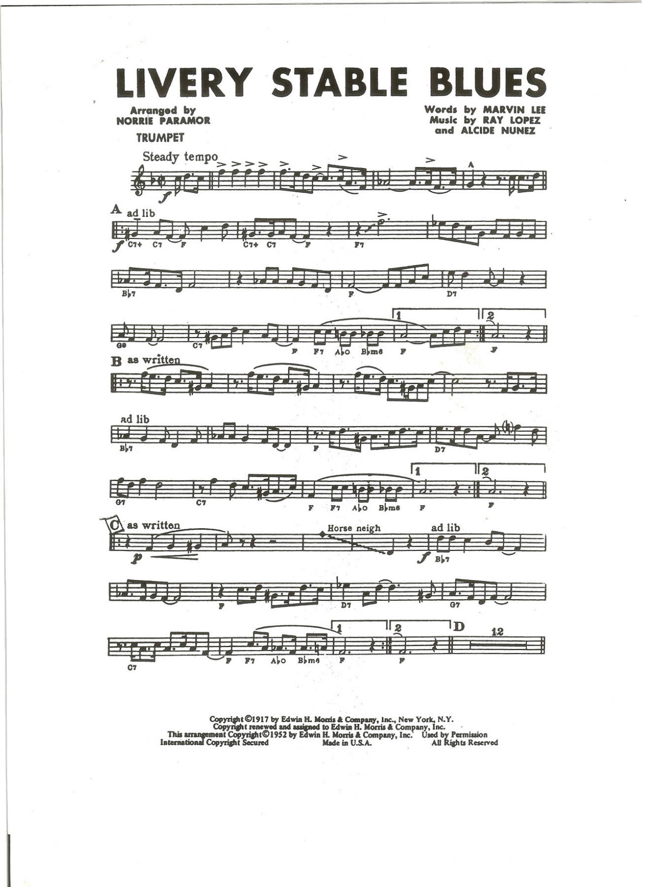 Livery Stable Blues — Small Ensemble sheet music by N.Paramor | Jazz Standard