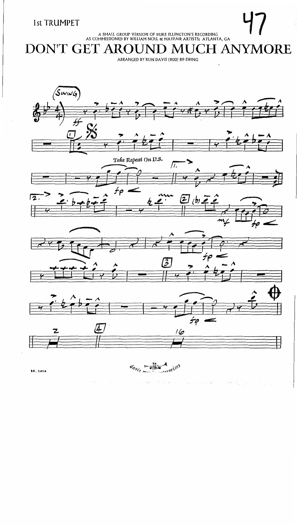 Don't Get Around Much Anymore (Bob Russel & Duke Ellington) (arr. R. Davis) — Small Ensemble sheet music arranged by complete no score | Jazz Standard