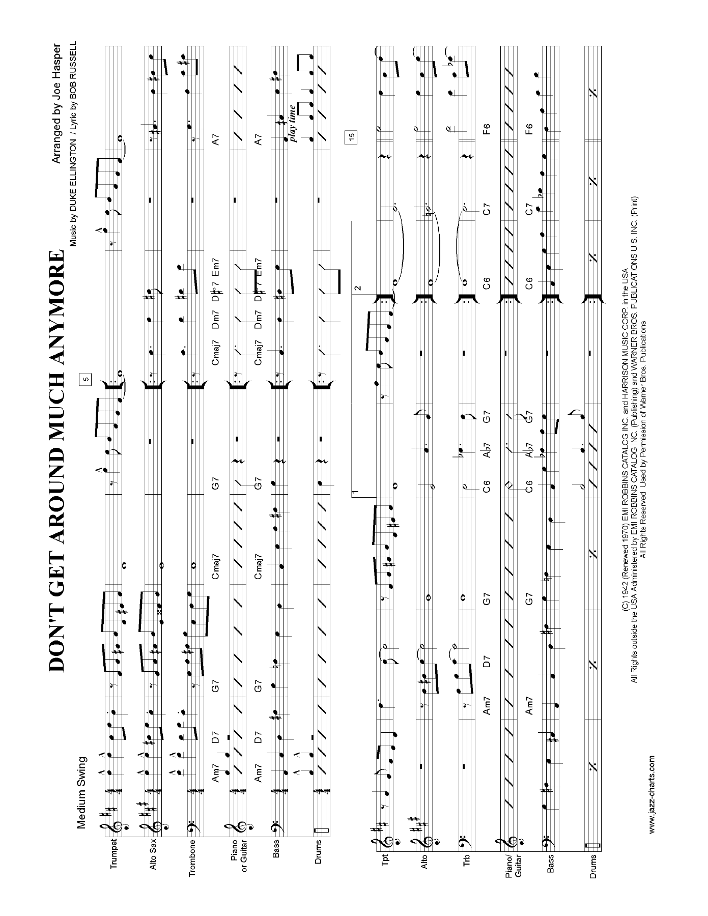 Don't Get Around Much Anymore (J.Hasper) 3 Horns SCORE — Small Ensemble sheet music arranged by Joe Hasper | Jazz Standard