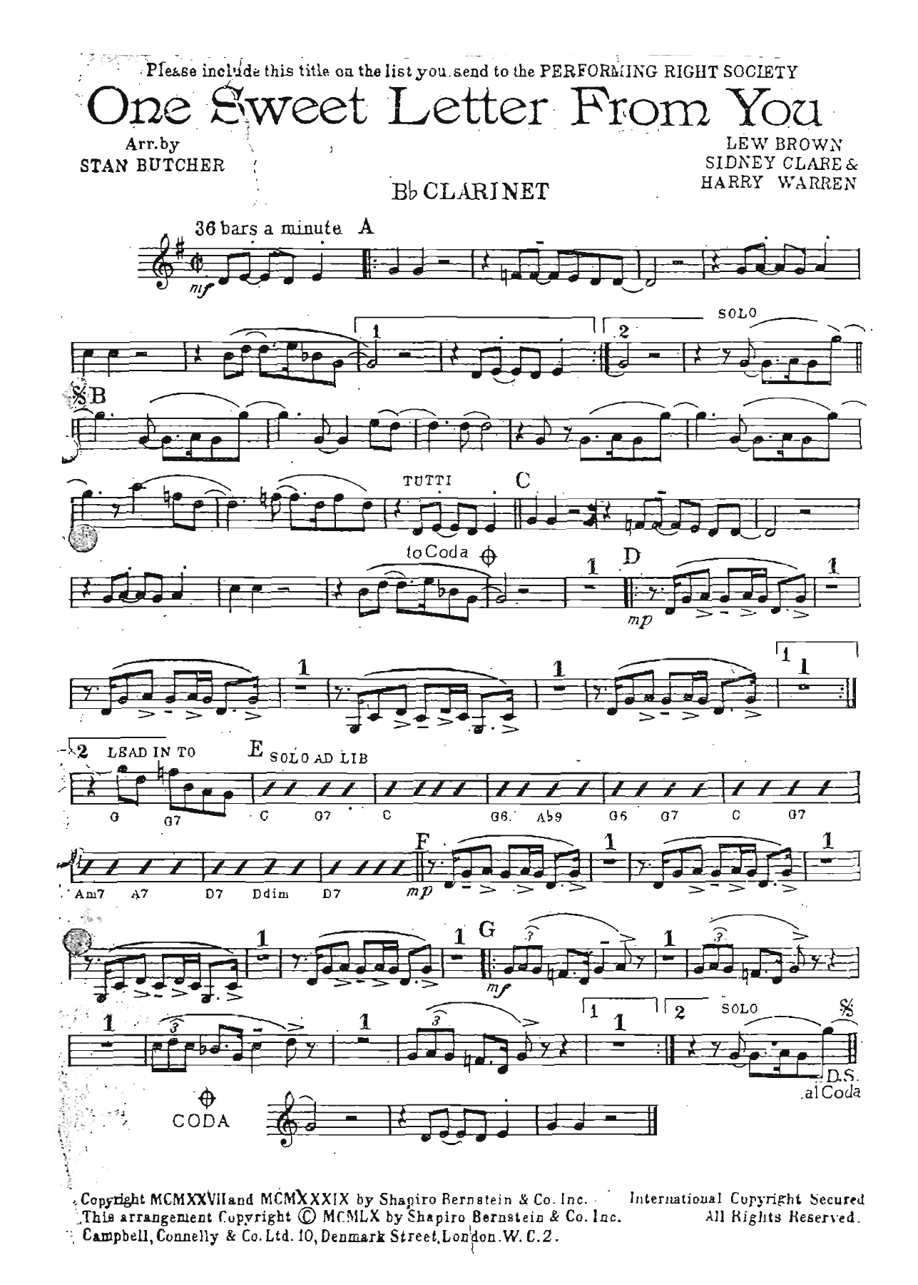 One Sweet Letter From You — Small Ensemble sheet music arranged by S.Butcher | Jazz Standard