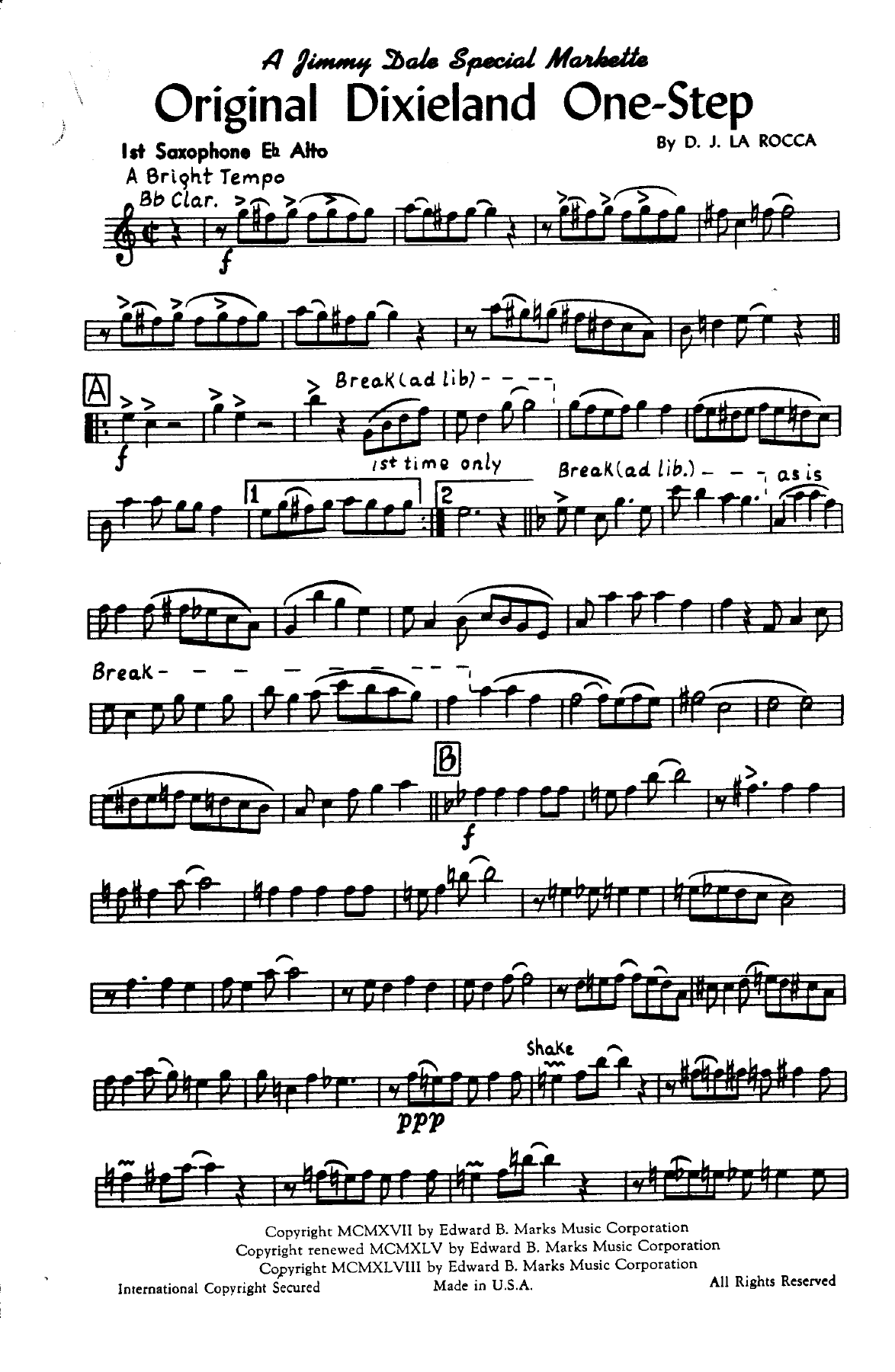 Original Dixieland One-Step — sheet music cover (first page)