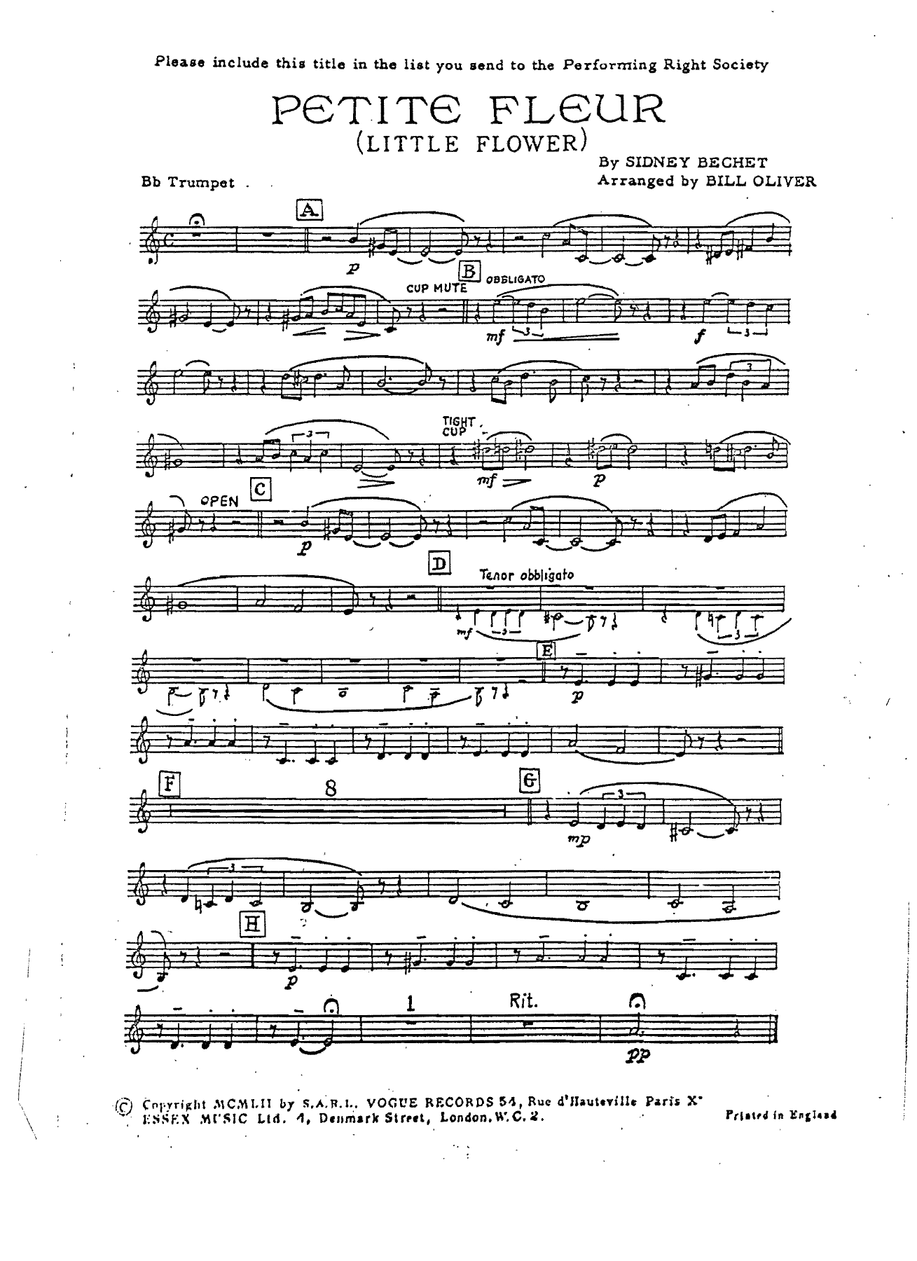 Petite Fleur — sheet music cover (first page)