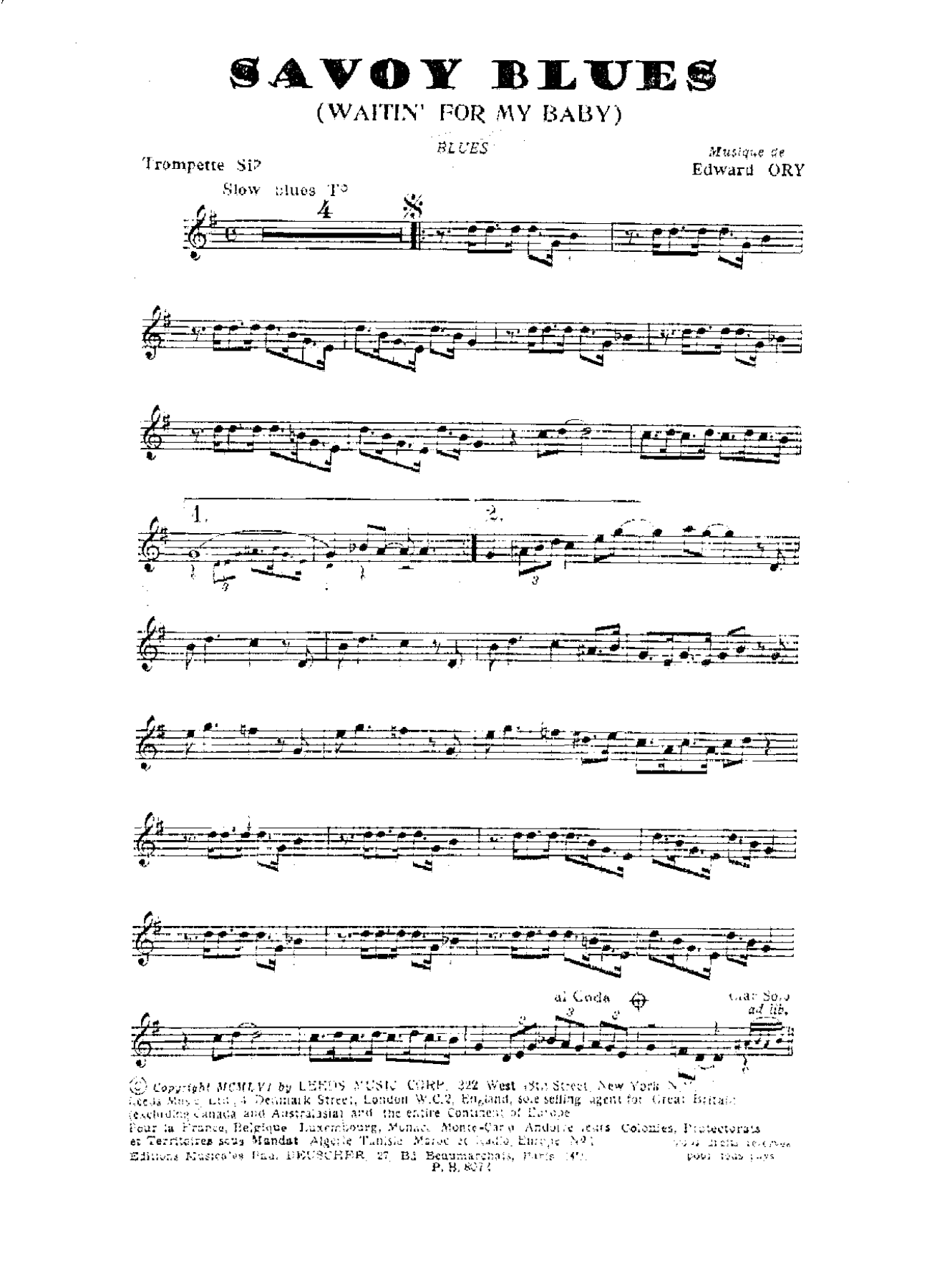 Savoy Blues — sheet music cover (first page)