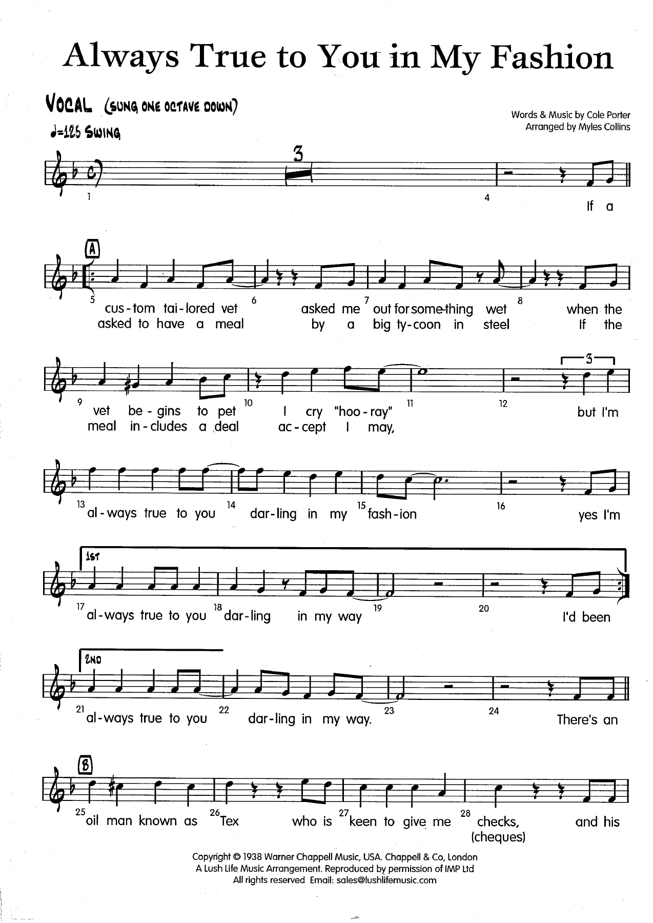 Always True To You In My Fashion (M.Collins) — sheet music cover (first page)