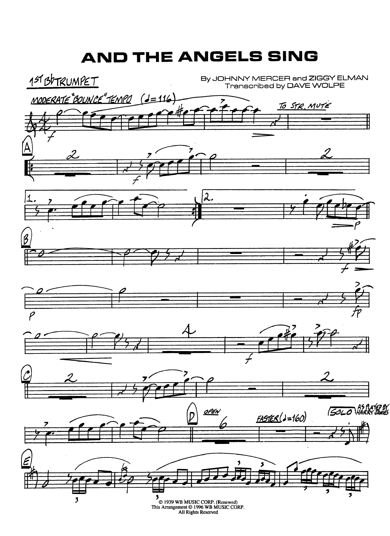 And The Angels Sing — Big Band Vocal sheet music by D.Wolpe | Jazz Standard