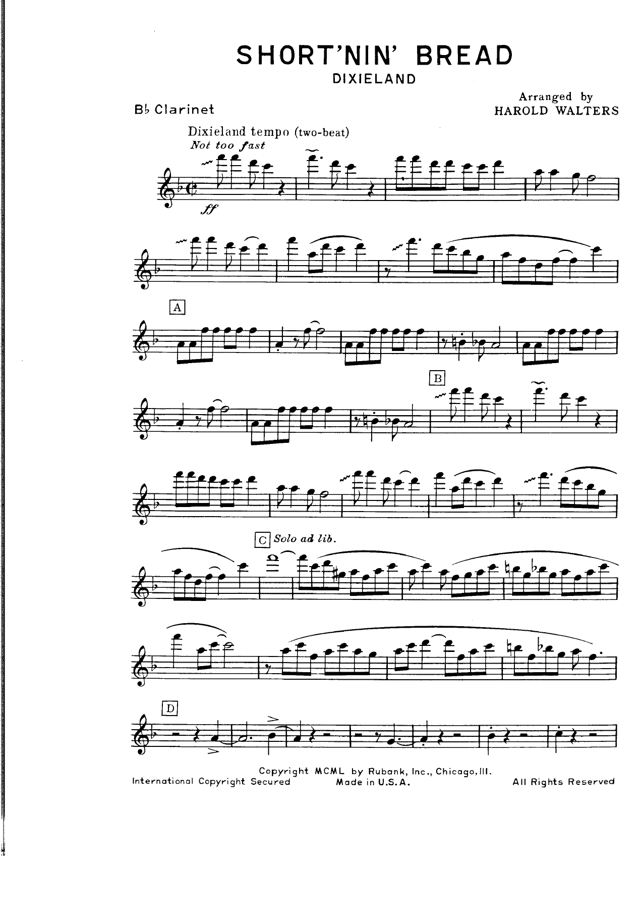 Short'nin' Bread — sheet music cover (first page)