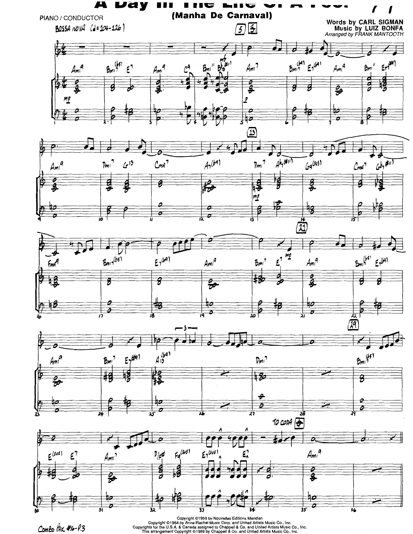 Manha De Catnaval) — Small Ensemble sheet music arranged by F.Mantooth | Jazz Standard