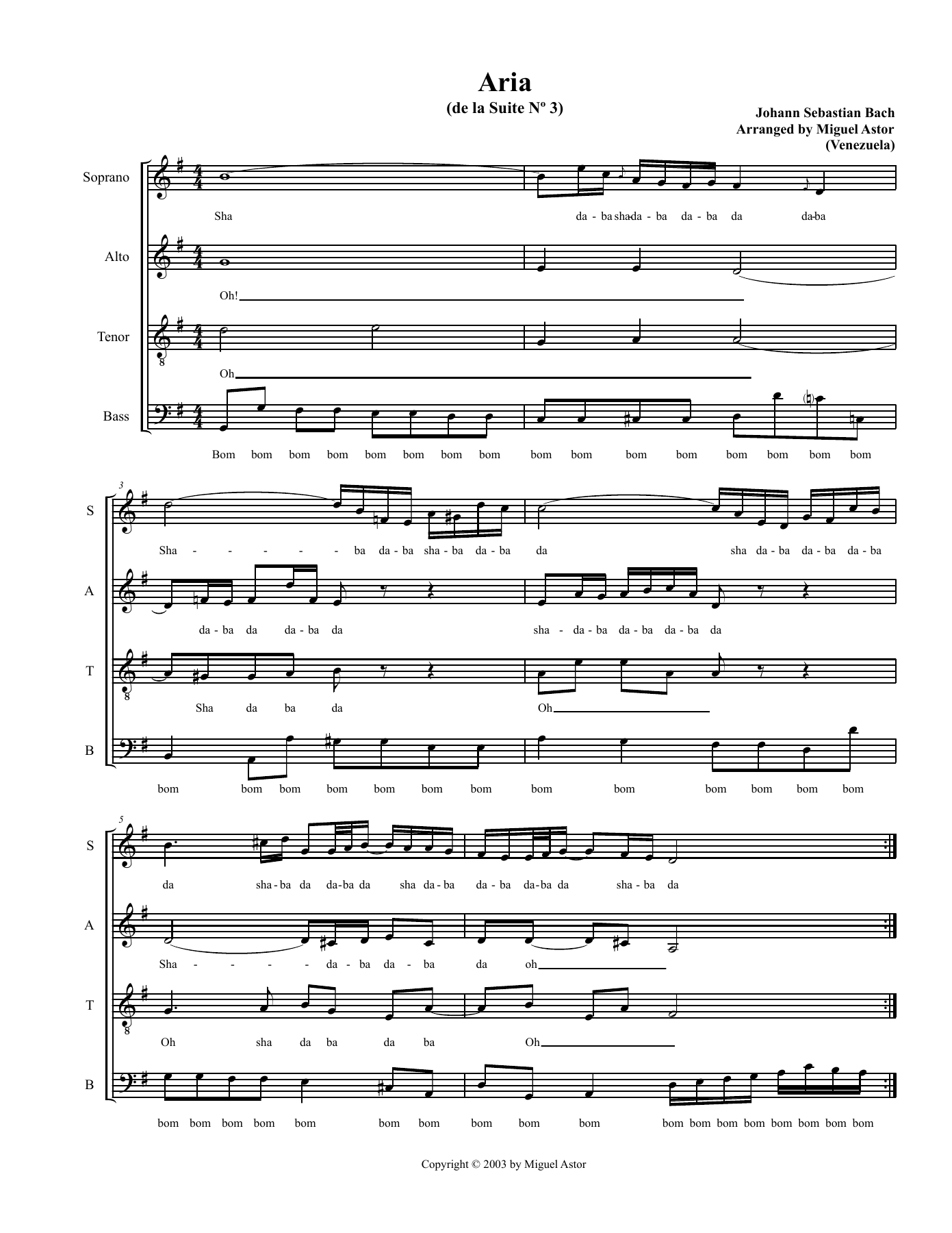 Aria — Биг-бэнд с вокалом sheet music by Suite n°3 | Jazz Standard