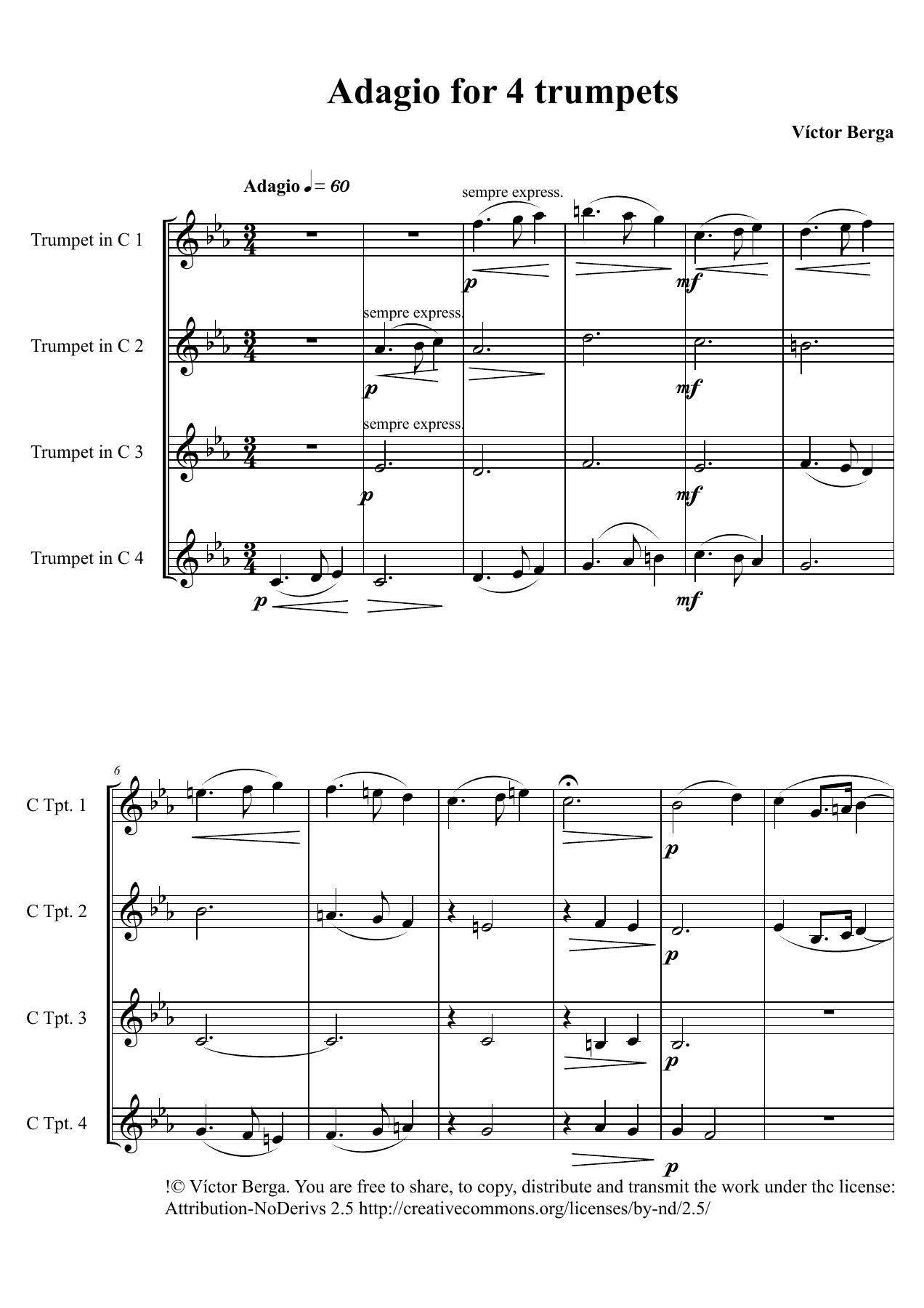 Berga Adagio for 4 trumpets — sheet music preview