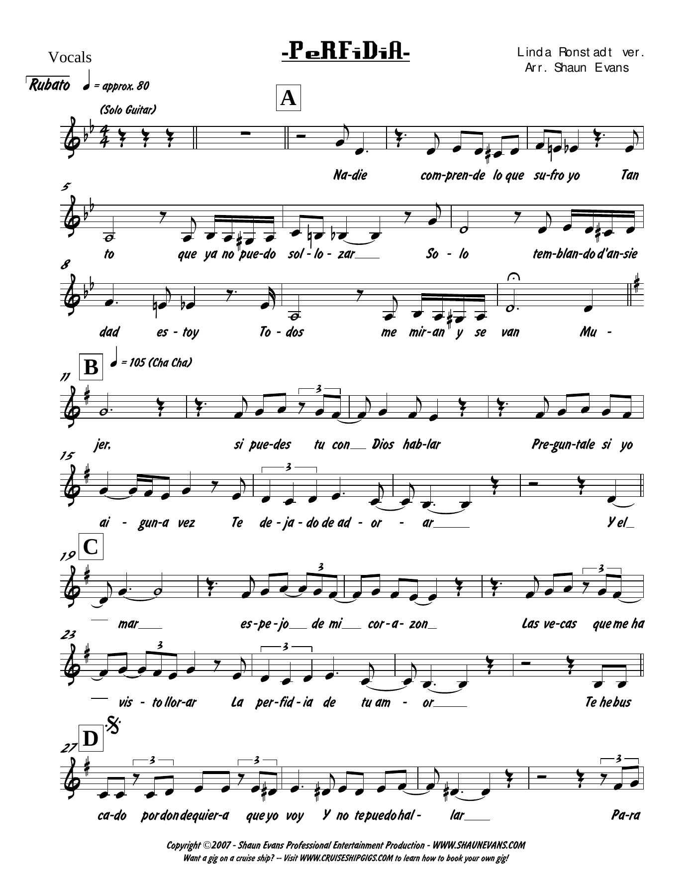 Perfidia (6 Horn) Vocal — Small Ensemble sheet music arranged by Shaun Evans | Jazz Standard