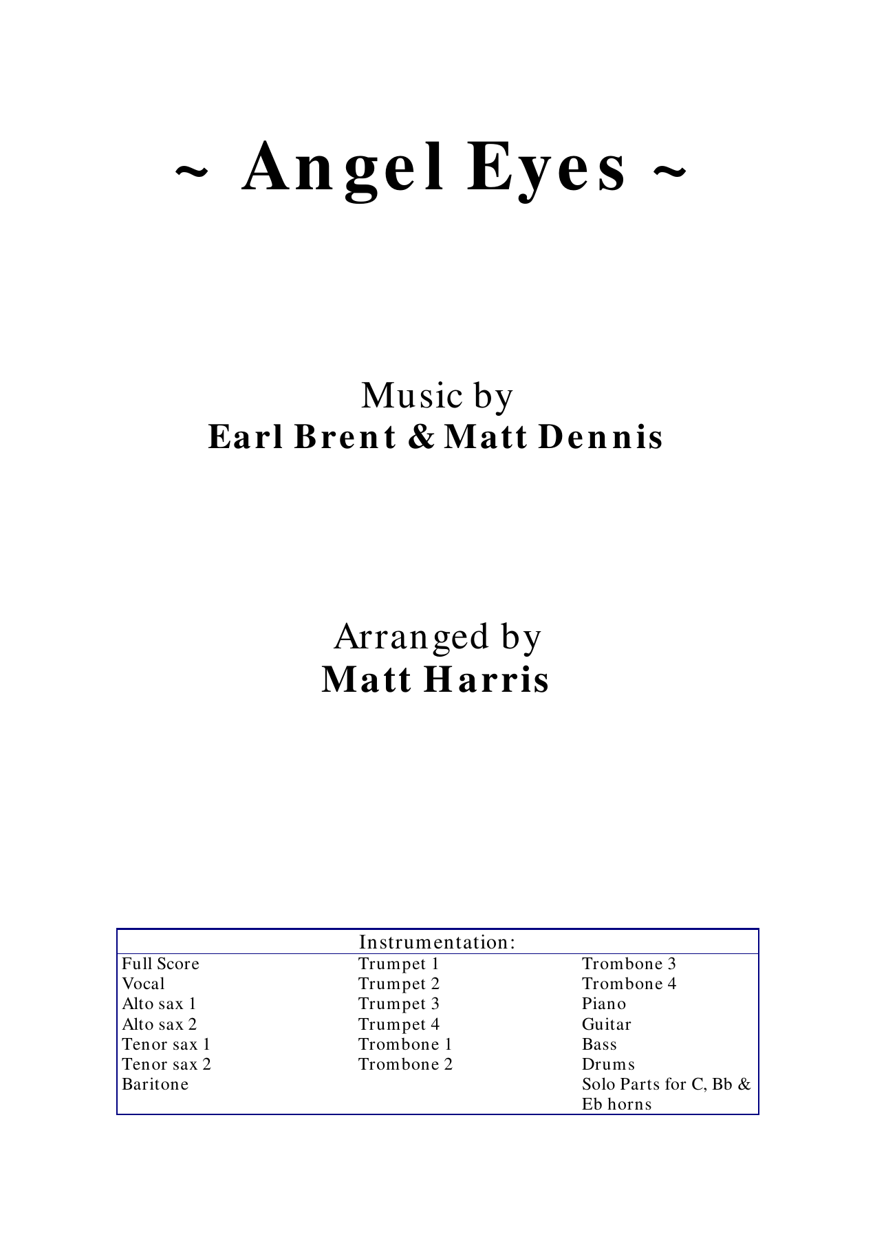 Angel Eyes — sheet music cover (first page)