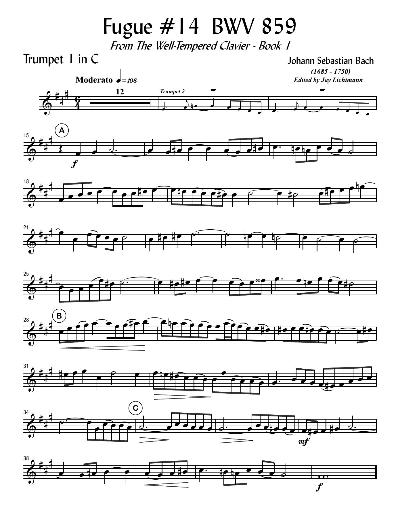 Fugue #14 BWV 859 — sheet music cover (first page)