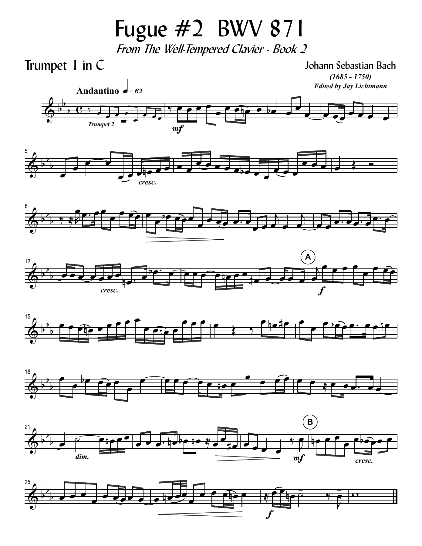 Fugue #2 BWV 871 — sheet music cover (first page)