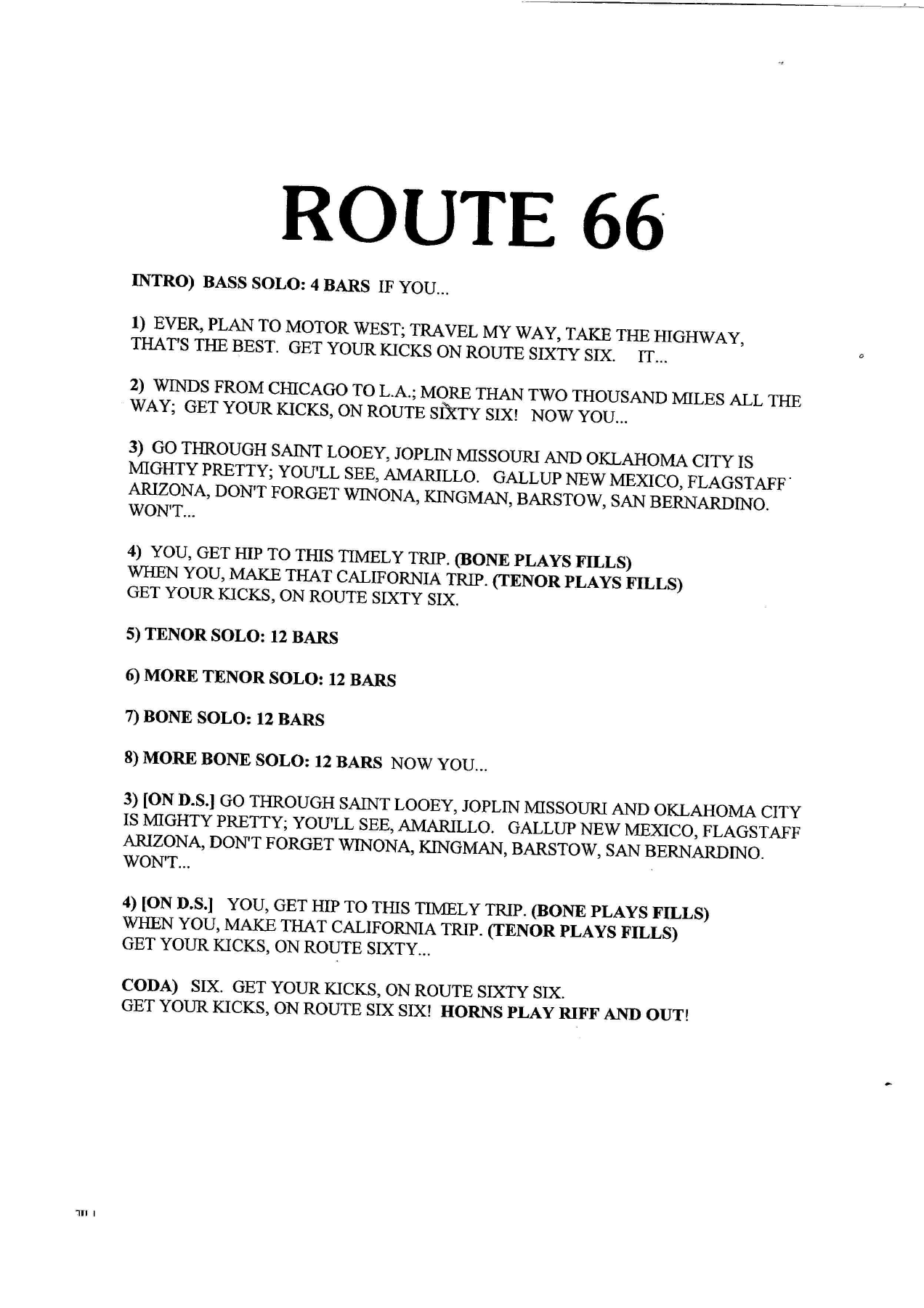 Route 66 (Manhattan Transfer) Combo. parts — sheet music preview