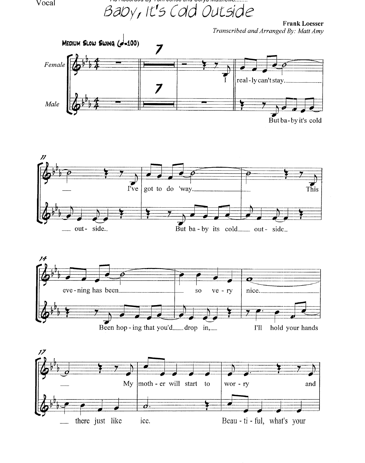 Baby, It's Cold Outside — big_band_vocal sheet music arranged by M.Amy | Jazz Standard