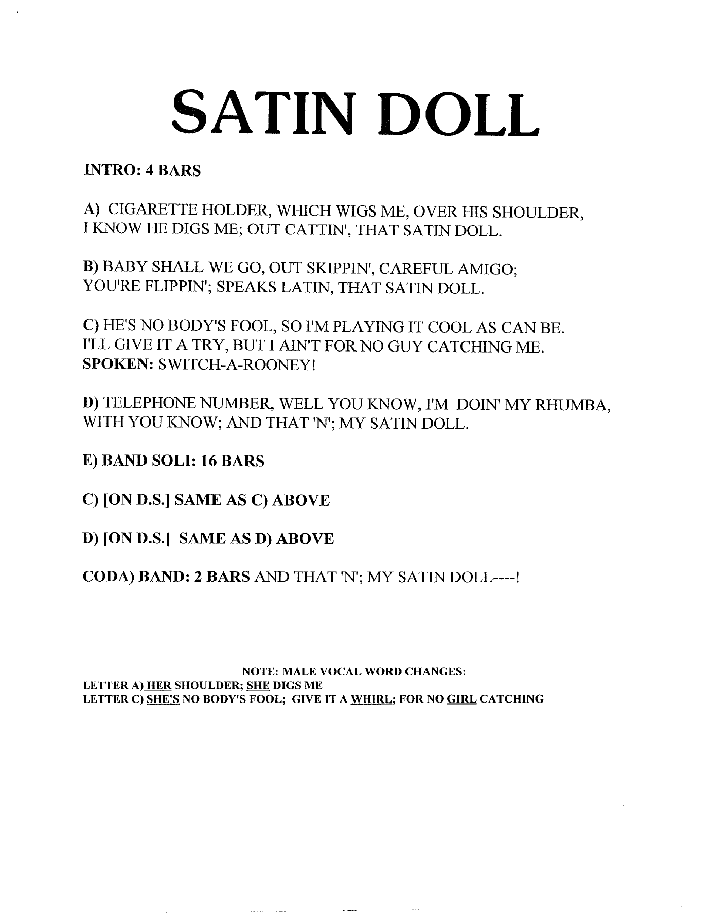 Satin Doll-Nancy Wilson-Ron Davis-Small Big Band — Small Ensemble sheet music arranged by Mr. X | Jazz Standard