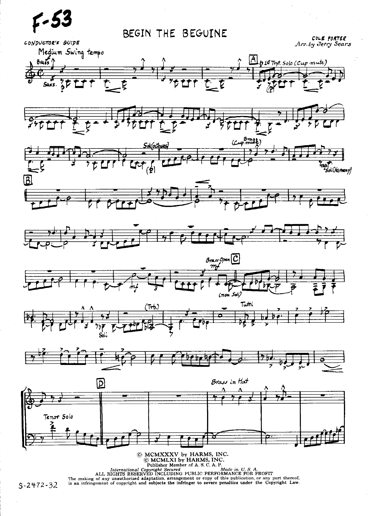 Begin The Beguine — sheet music preview