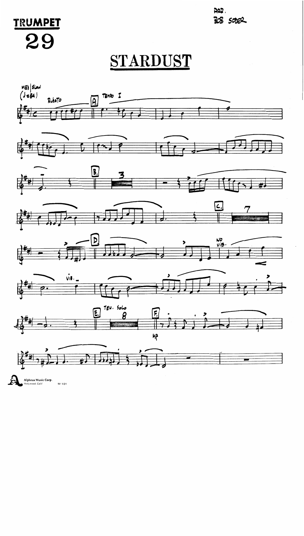 Stardust (B.Soder) combo — sheet music cover (first page)