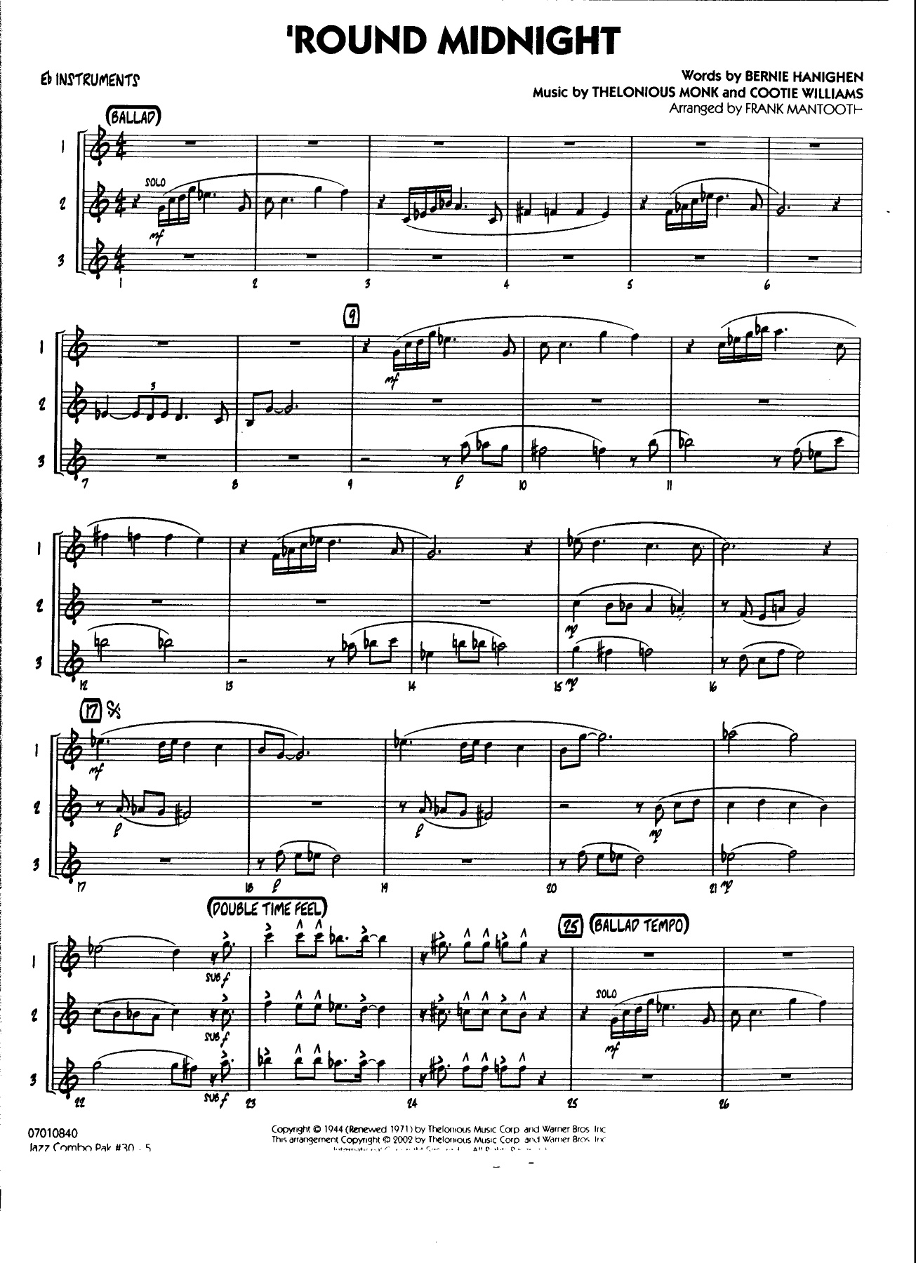 'Round Midnight — sheet music preview